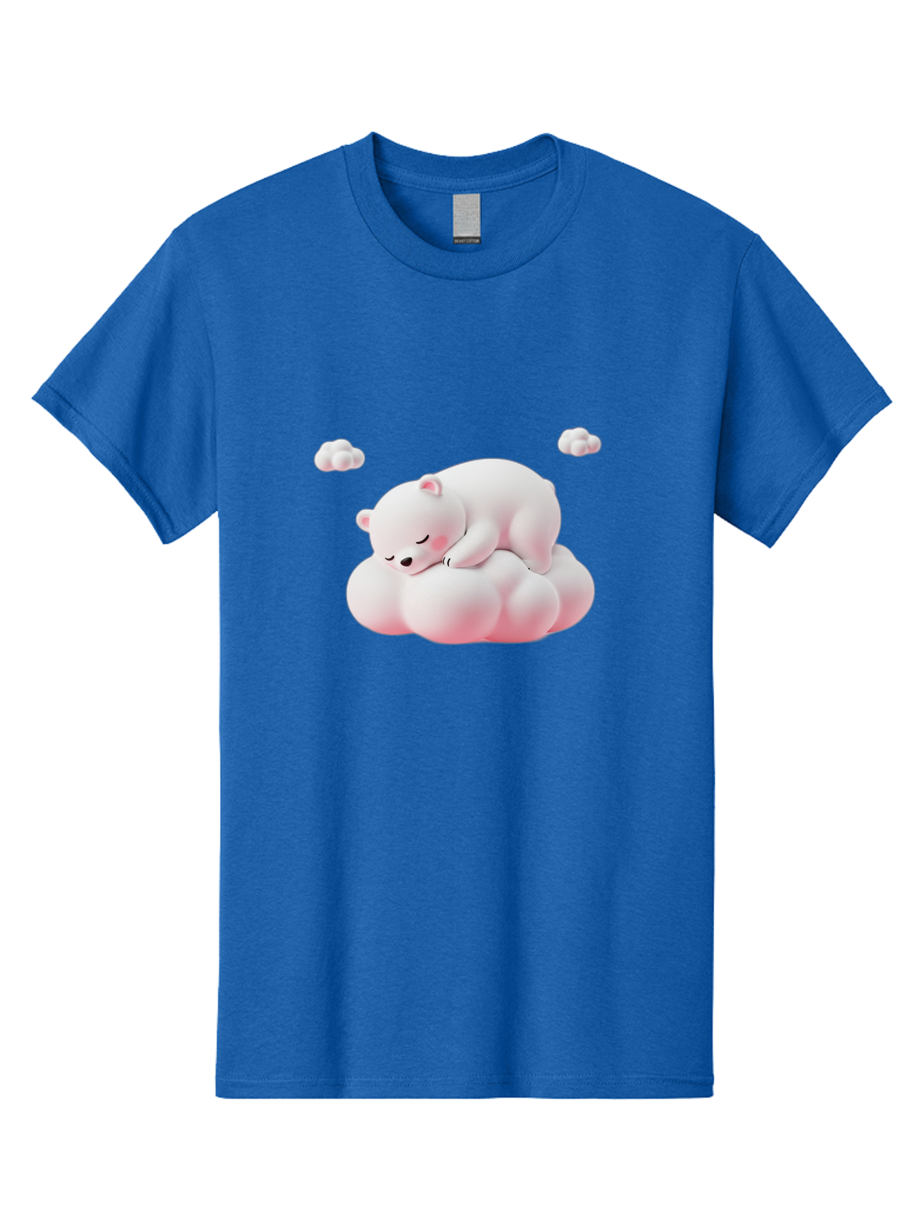 Sleeping-Polar-Bear-1 Men'S Graphic Tee, 100% Cotton, Comfortable Casual Summer Wear, Machine Washable, Sleeping Polar Bear, Cute Cartoon Animal, Peaceful Slumber, Fluffy White Bear, Serene Atmosphere, Adorable Illustration, Soft Pink Clouds, Bae740