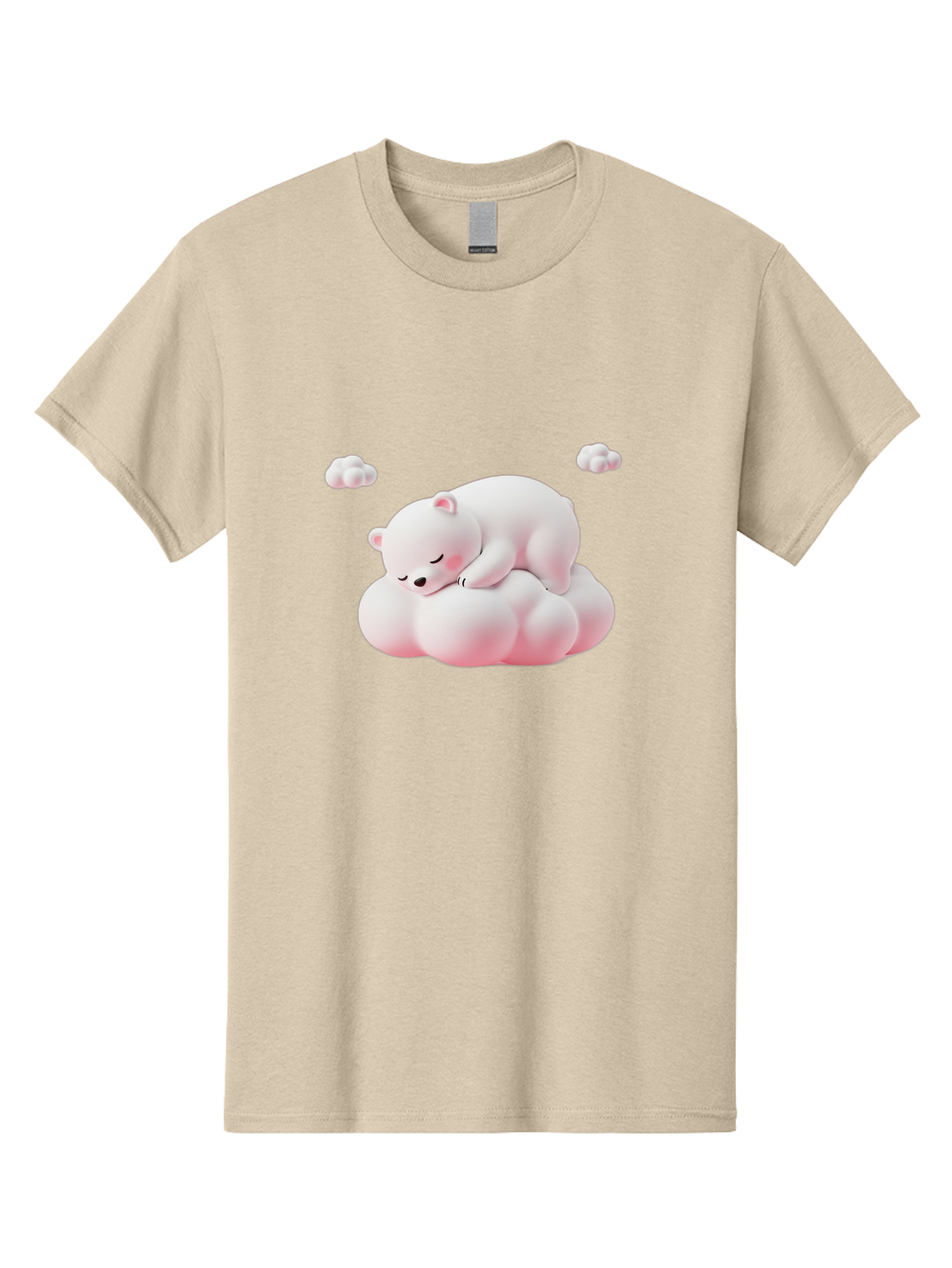 Sleeping-Polar-Bear-1 Men'S Graphic Tee, 100% Cotton, Comfortable Casual Summer Wear, Machine Washable, Sleeping Polar Bear, Cute Cartoon Animal, Peaceful Slumber, Fluffy White Bear, Serene Atmosphere, Adorable Illustration, Soft Pink Clouds, Bae740