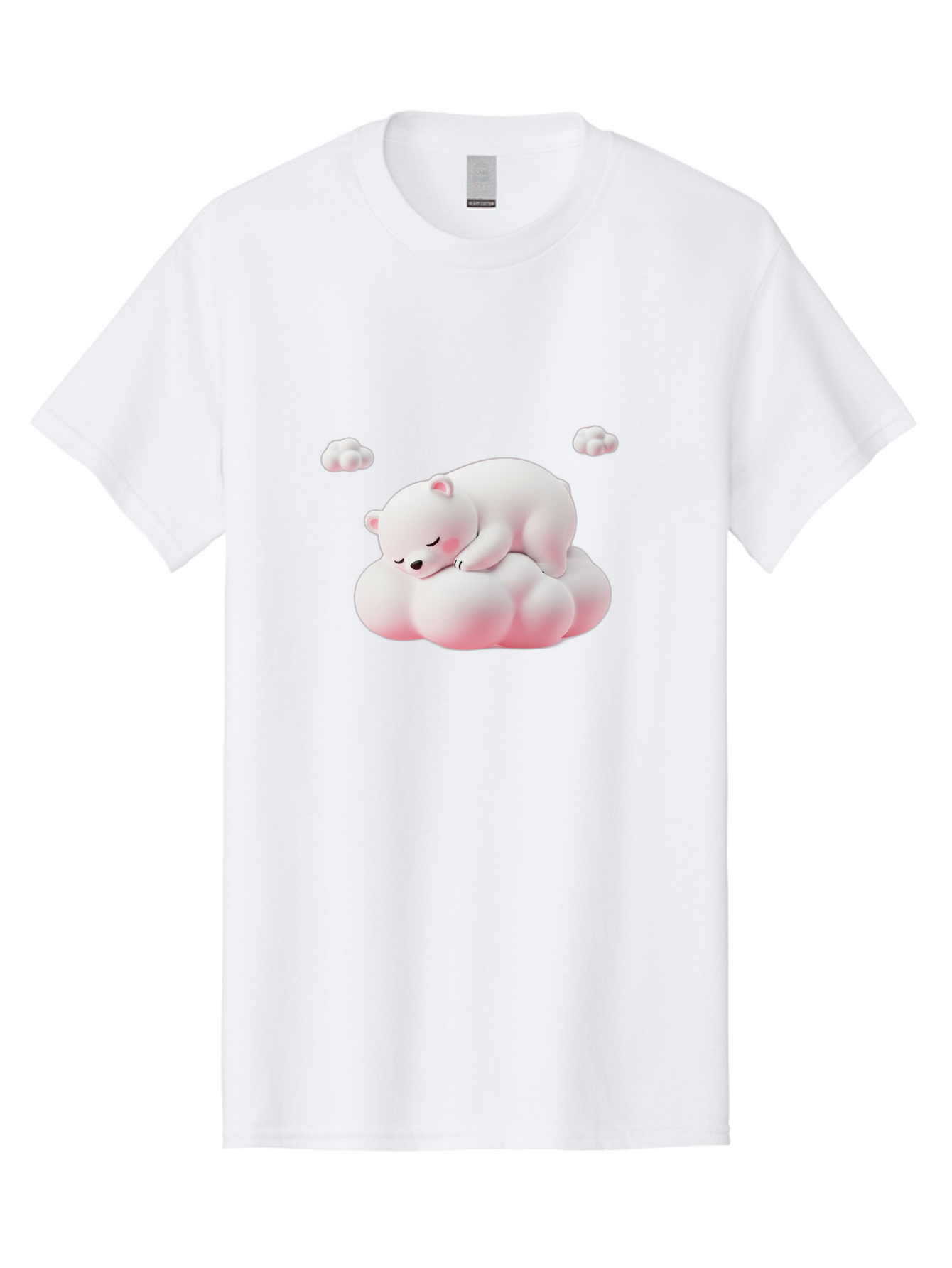 Sleeping-Polar-Bear-1 Men'S Graphic Tee, 100% Cotton, Comfortable Casual Summer Wear, Machine Washable, Sleeping Polar Bear, Cute Cartoon Animal, Peaceful Slumber, Fluffy White Bear, Serene Atmosphere, Adorable Illustration, Soft Pink Clouds, Bae740