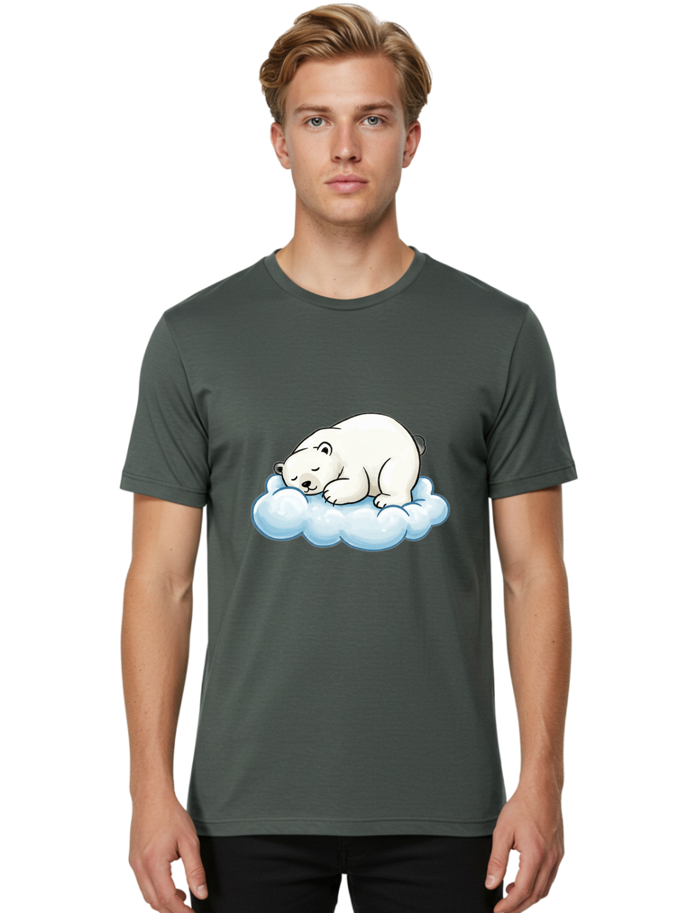 Sleeping-Polar-Bear-10 Men'S Graphic Tee, 100% Cotton, Comfortable Casual Summer Wear, Machine Washable, Sleeping Polar Bear, Cute Cartoon Character, White Fur, Fluffy Cloud, Peaceful Slumber, Adorable Illustration, Dreamy Atmosphere, Bae741