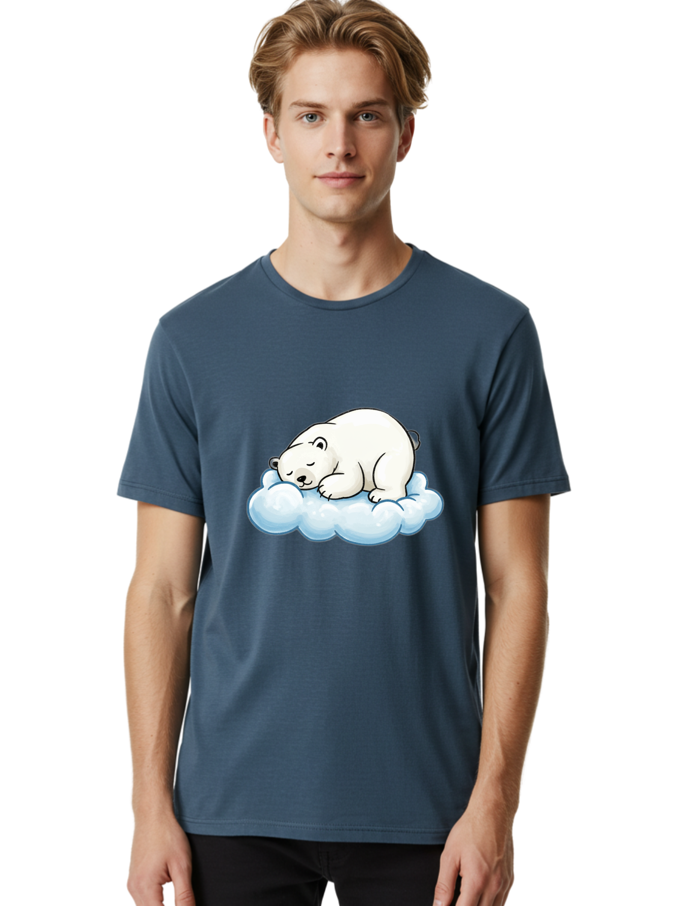 Sleeping-Polar-Bear-10 Men'S Graphic Tee, 100% Cotton, Comfortable Casual Summer Wear, Machine Washable, Sleeping Polar Bear, Cute Cartoon Character, White Fur, Fluffy Cloud, Peaceful Slumber, Adorable Illustration, Dreamy Atmosphere, Bae741