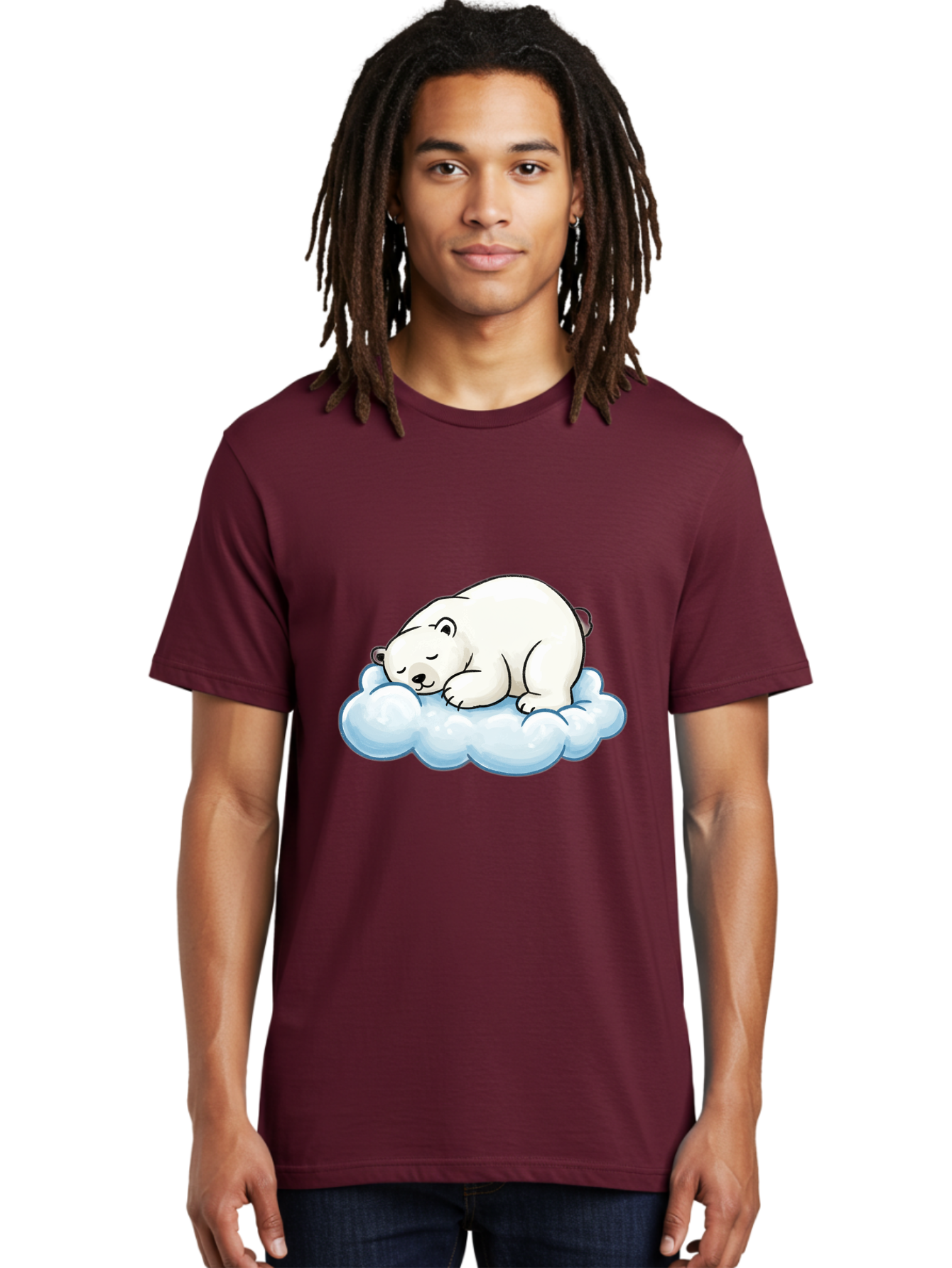 Sleeping-Polar-Bear-10 Men'S Graphic Tee, 100% Cotton, Comfortable Casual Summer Wear, Machine Washable, Sleeping Polar Bear, Cute Cartoon Character, White Fur, Fluffy Cloud, Peaceful Slumber, Adorable Illustration, Dreamy Atmosphere, Bae741