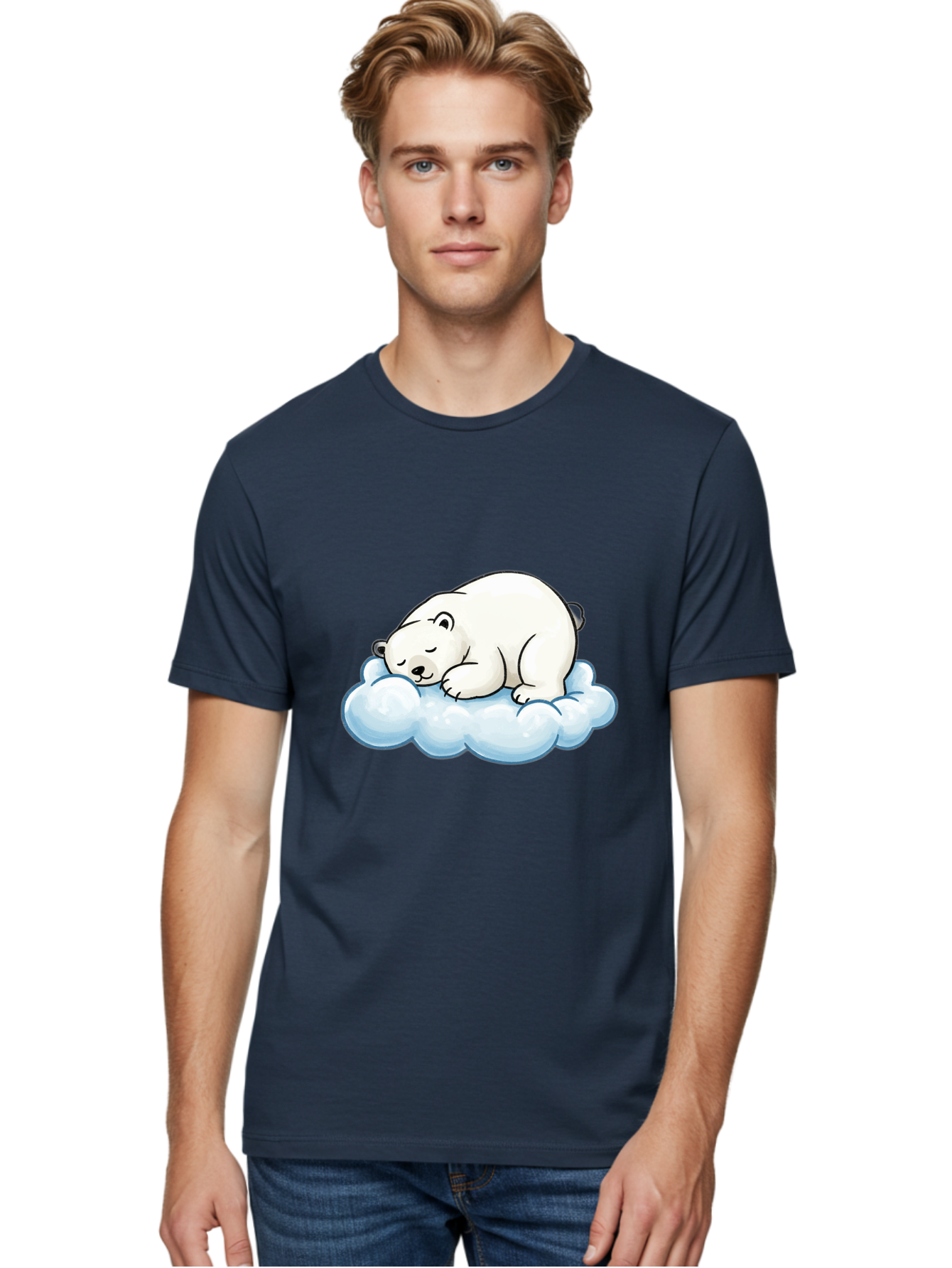 Sleeping-Polar-Bear-10 Men'S Graphic Tee, 100% Cotton, Comfortable Casual Summer Wear, Machine Washable, Sleeping Polar Bear, Cute Cartoon Character, White Fur, Fluffy Cloud, Peaceful Slumber, Adorable Illustration, Dreamy Atmosphere, Bae741
