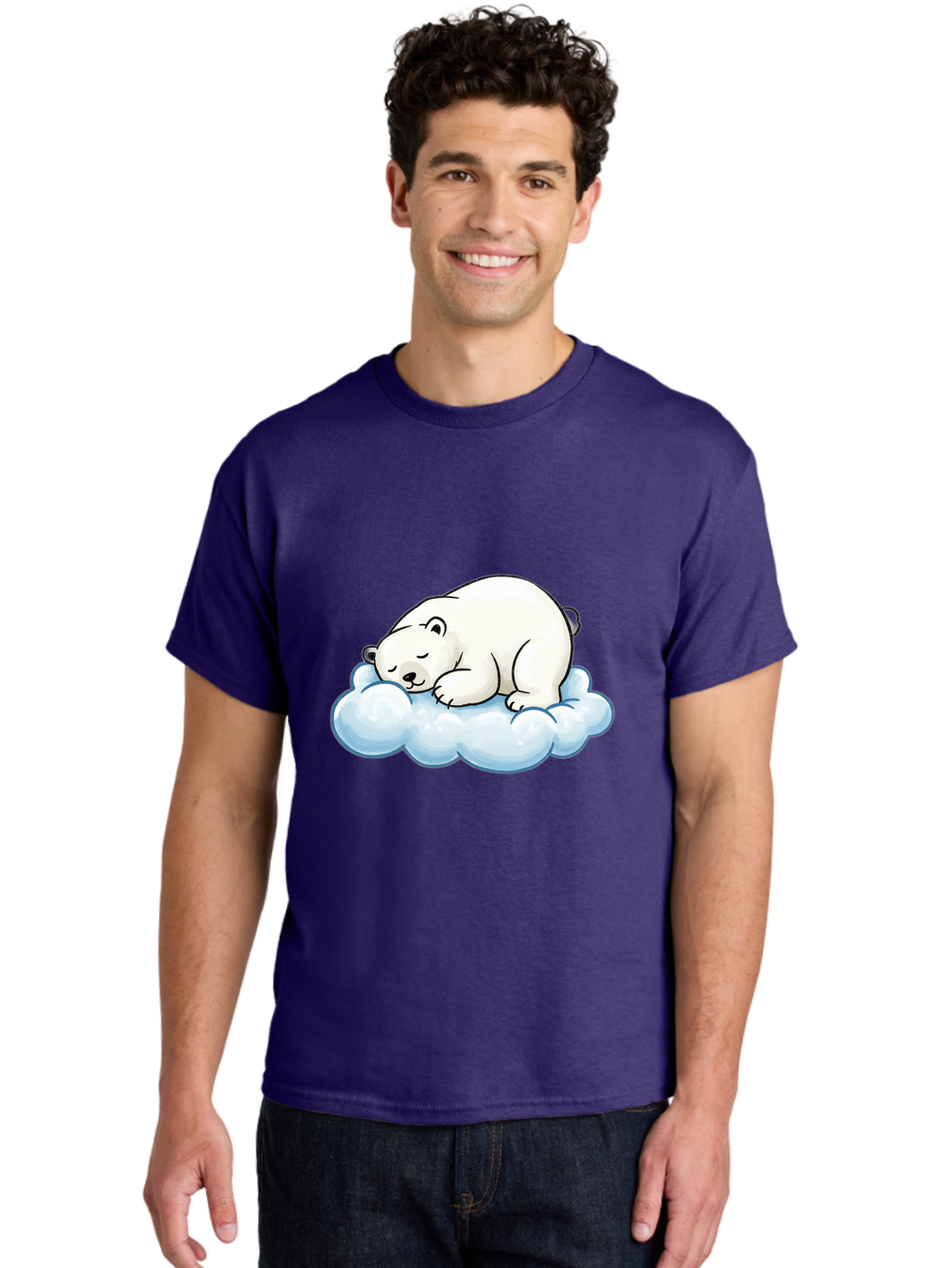 Sleeping-Polar-Bear-10 Men'S Graphic Tee, 100% Cotton, Comfortable Casual Summer Wear, Machine Washable, Sleeping Polar Bear, Cute Cartoon Character, White Fur, Fluffy Cloud, Peaceful Slumber, Adorable Illustration, Dreamy Atmosphere, Bae741