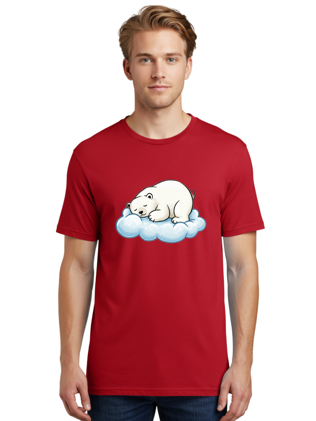 Sleeping-Polar-Bear-10 Men'S Graphic Tee, 100% Cotton, Comfortable Casual Summer Wear, Machine Washable, Sleeping Polar Bear, Cute Cartoon Character, White Fur, Fluffy Cloud, Peaceful Slumber, Adorable Illustration, Dreamy Atmosphere, Bae741