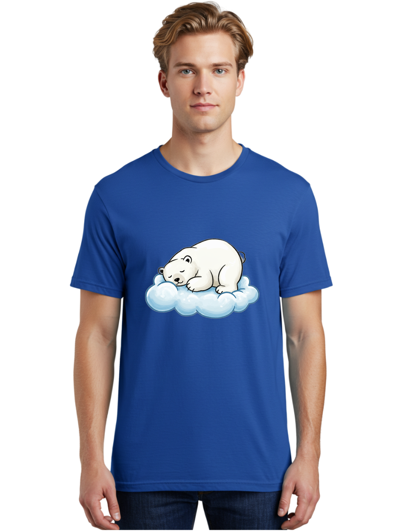 Sleeping-Polar-Bear-10 Men'S Graphic Tee, 100% Cotton, Comfortable Casual Summer Wear, Machine Washable, Sleeping Polar Bear, Cute Cartoon Character, White Fur, Fluffy Cloud, Peaceful Slumber, Adorable Illustration, Dreamy Atmosphere, Bae741
