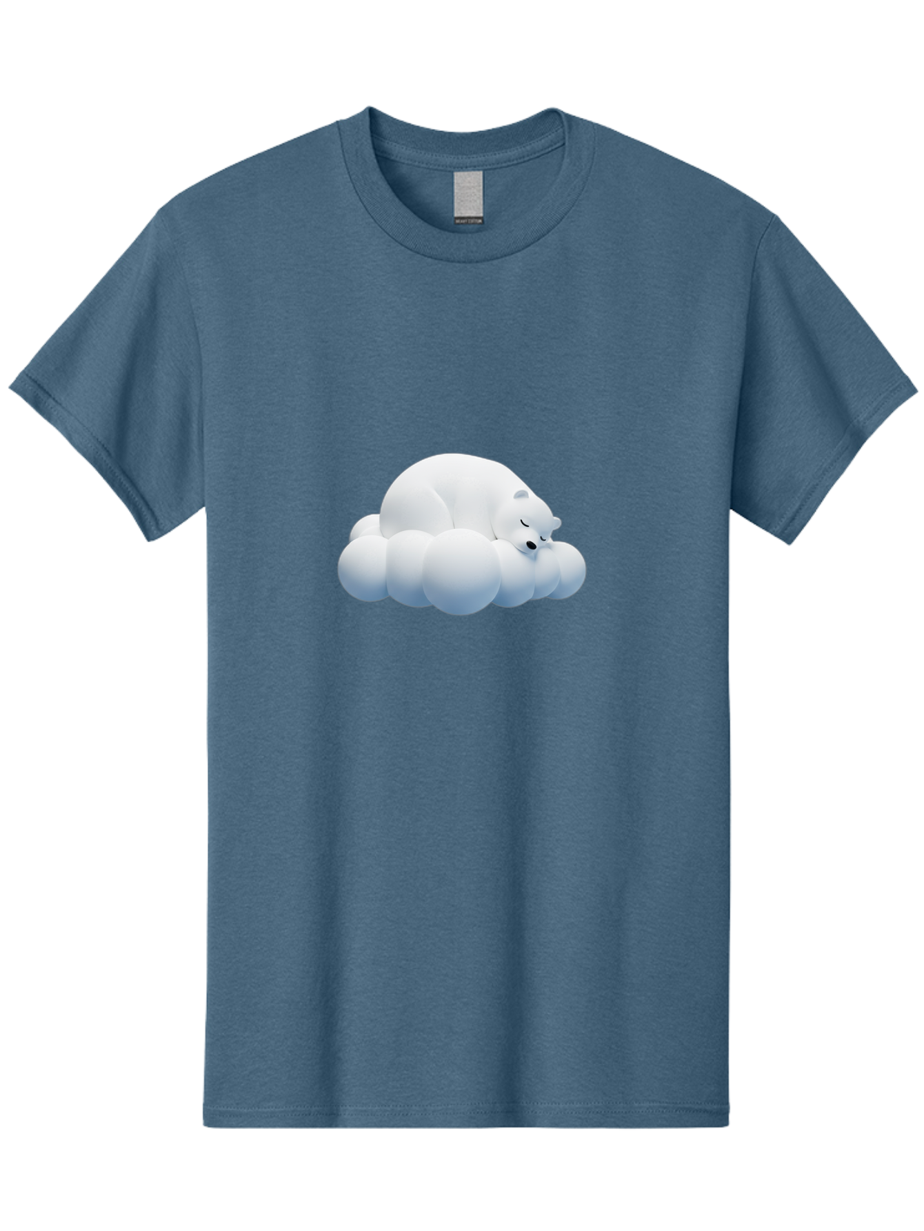 Sleeping-Polar-Bear-2 Men'S Graphic Tee, 100% Cotton, Comfortable Casual Summer Wear, Machine Washable, Sleeping Polar Bear On Cloud, Peaceful Slumber, Serene Atmosphere, Cute Cartoon Character, Relaxing Illustration, Sweet Dreams, Calmness, Bae743