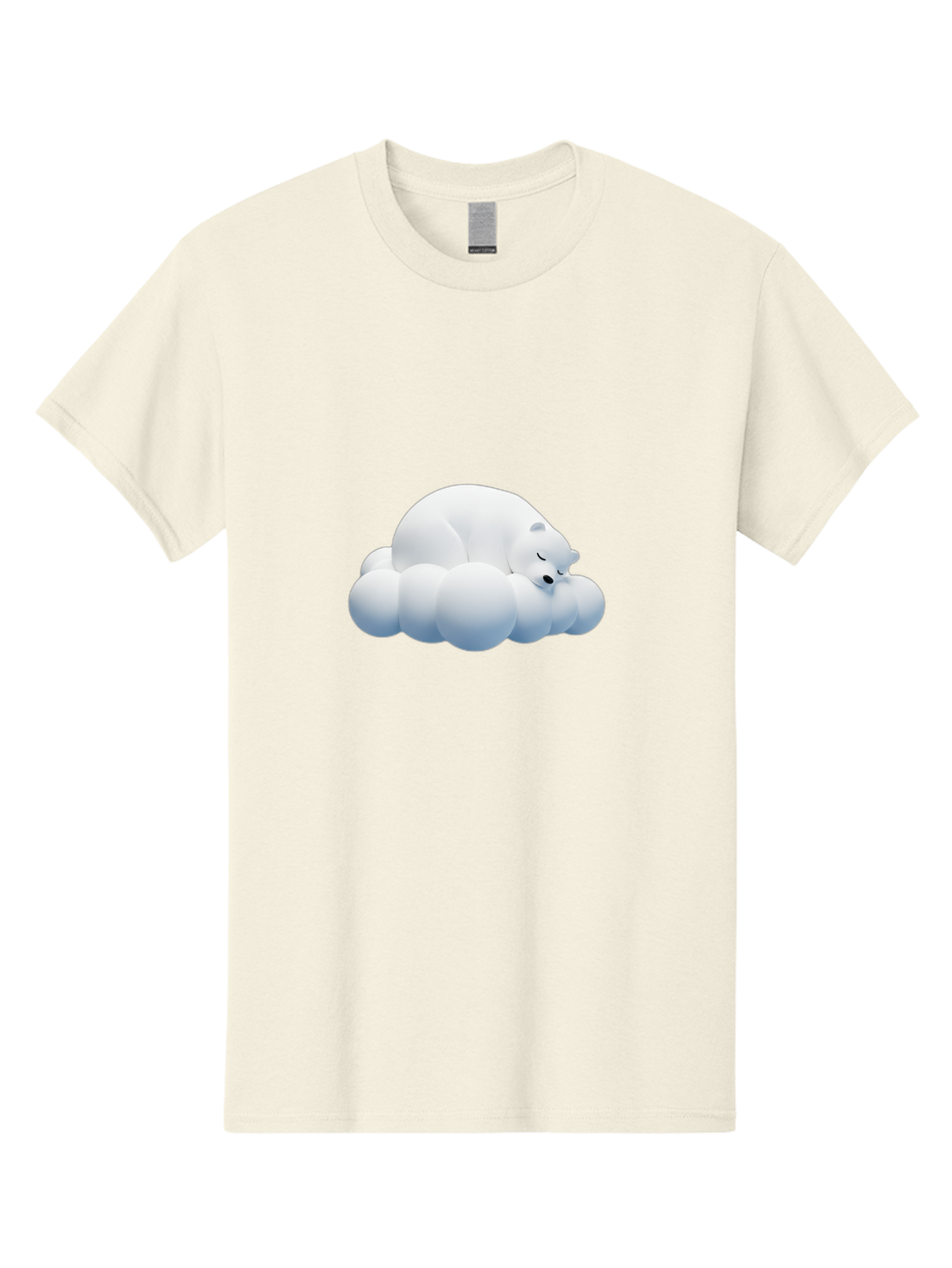 Sleeping-Polar-Bear-2 Men'S Graphic Tee, 100% Cotton, Comfortable Casual Summer Wear, Machine Washable, Sleeping Polar Bear On Cloud, Peaceful Slumber, Serene Atmosphere, Cute Cartoon Character, Relaxing Illustration, Sweet Dreams, Calmness, Bae743