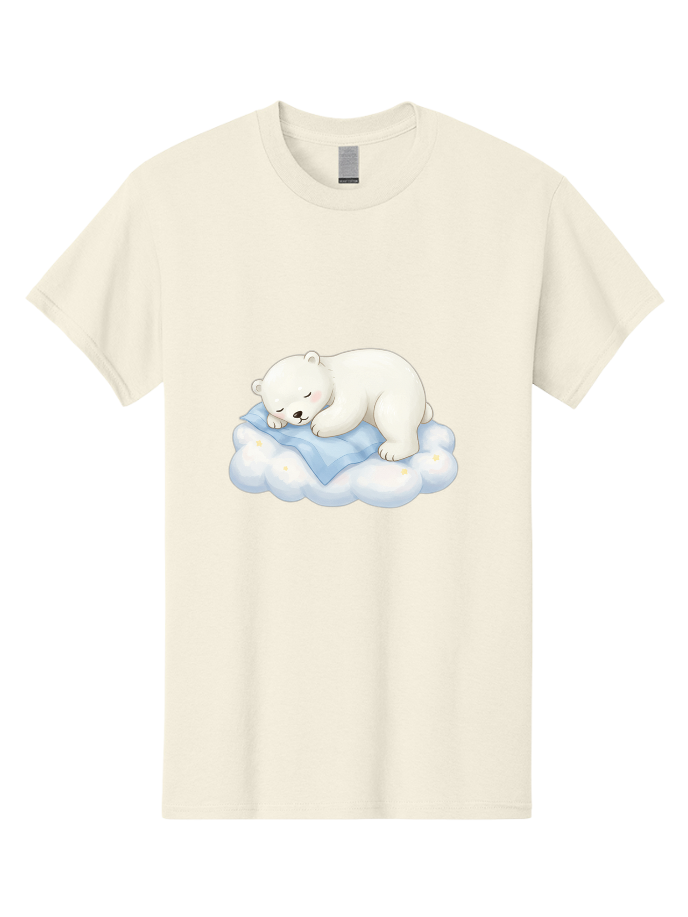 Sleeping-Polar-Bear-3 Men'S Graphic Tee, 100% Cotton, Comfortable Casual Summer Wear, Machine Washable, Polar Bear Sleeping On Cloud, Cute Cartoon Bear, Peaceful Slumber, Fluffy White Bear, Serene Atmosphere, Adorable Animal, Kawaii Bae744