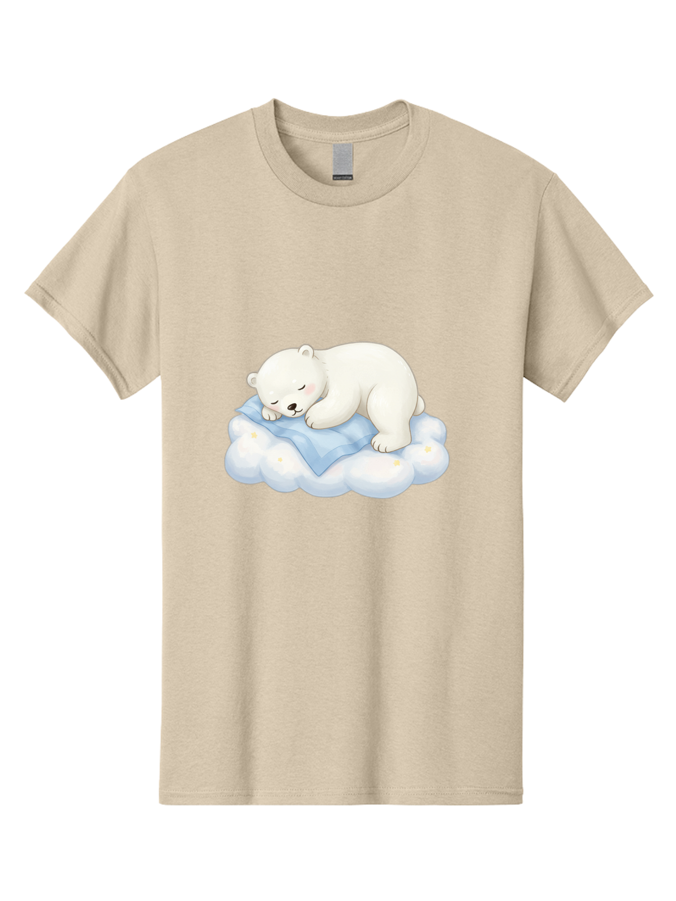 Sleeping-Polar-Bear-3 Men'S Graphic Tee, 100% Cotton, Comfortable Casual Summer Wear, Machine Washable, Polar Bear Sleeping On Cloud, Cute Cartoon Bear, Peaceful Slumber, Fluffy White Bear, Serene Atmosphere, Adorable Animal, Kawaii Bae744