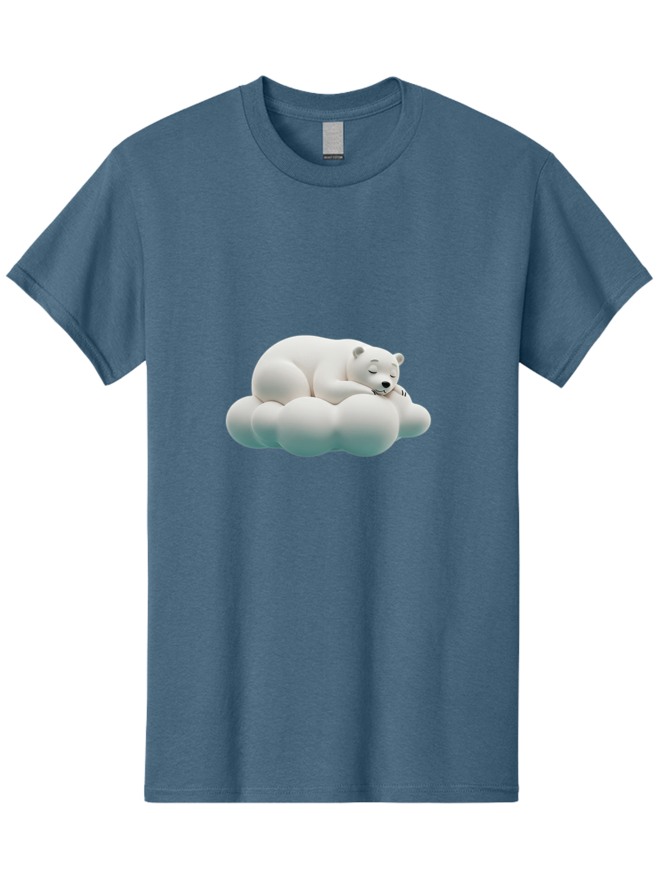 Sleeping-Polar-Bear-4 Men'S Graphic Tee, 100% Cotton, Comfortable Casual Summer Wear, Machine Washable, Polar Bear Sleeping On Cloud, Cute Animal, Serene Atmosphere, Peaceful Slumber, Adorable, White Polar Bear, Cartoon Style, 3D Rendering Bae745
