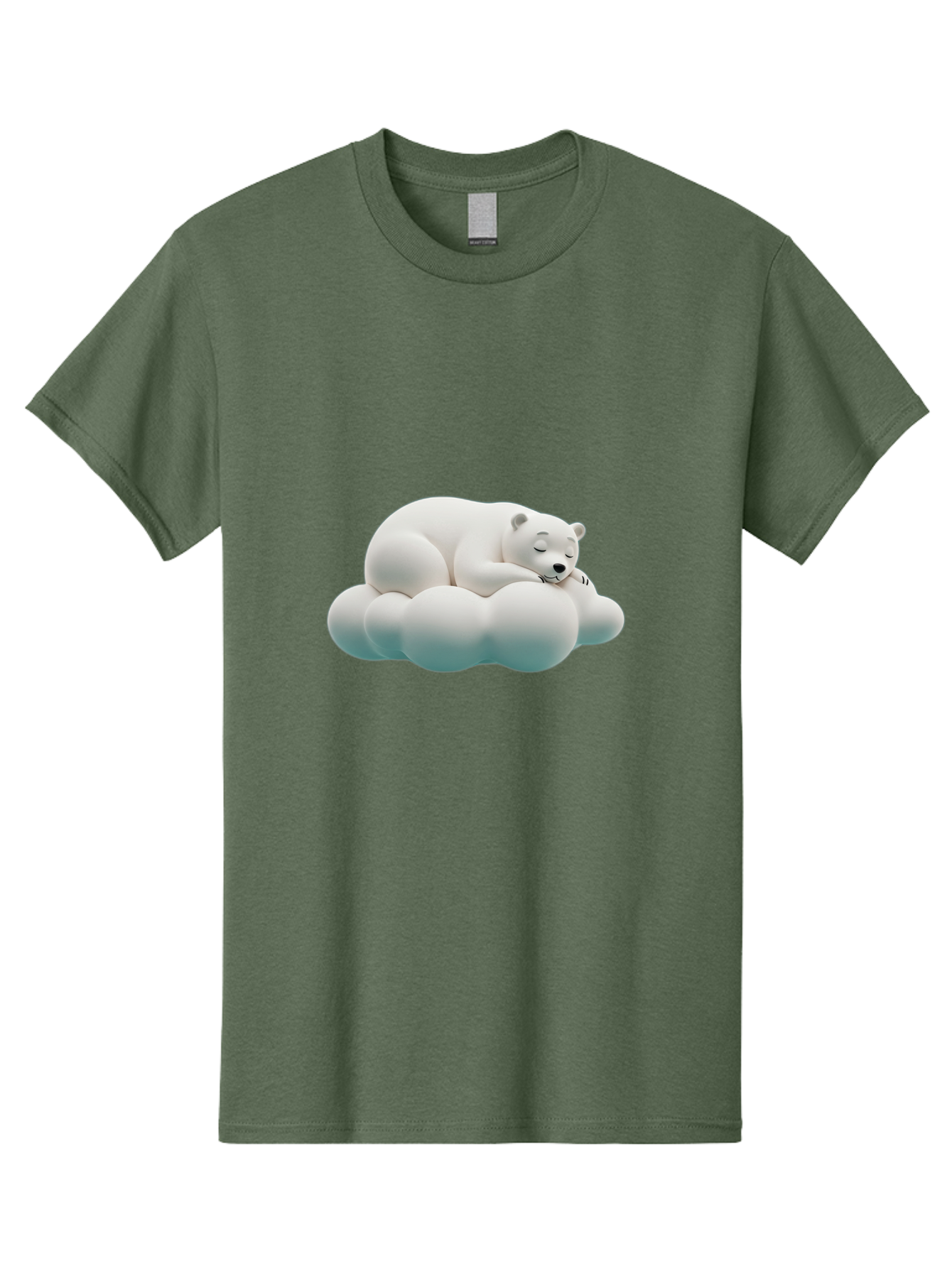 Sleeping-Polar-Bear-4 Men'S Graphic Tee, 100% Cotton, Comfortable Casual Summer Wear, Machine Washable, Polar Bear Sleeping On Cloud, Cute Animal, Serene Atmosphere, Peaceful Slumber, Adorable, White Polar Bear, Cartoon Style, 3D Rendering Bae745
