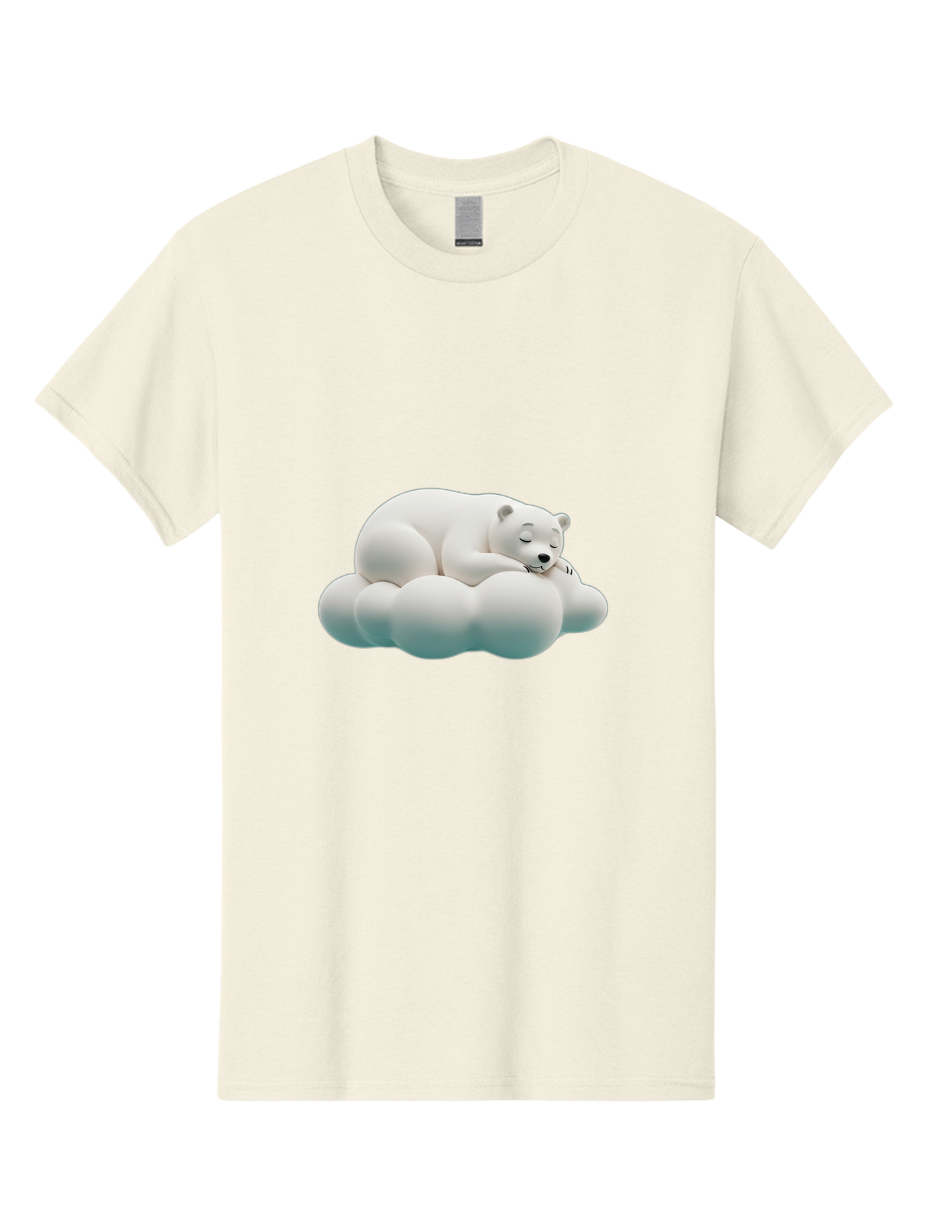 Sleeping-Polar-Bear-4 Men'S Graphic Tee, 100% Cotton, Comfortable Casual Summer Wear, Machine Washable, Polar Bear Sleeping On Cloud, Cute Animal, Serene Atmosphere, Peaceful Slumber, Adorable, White Polar Bear, Cartoon Style, 3D Rendering Bae745