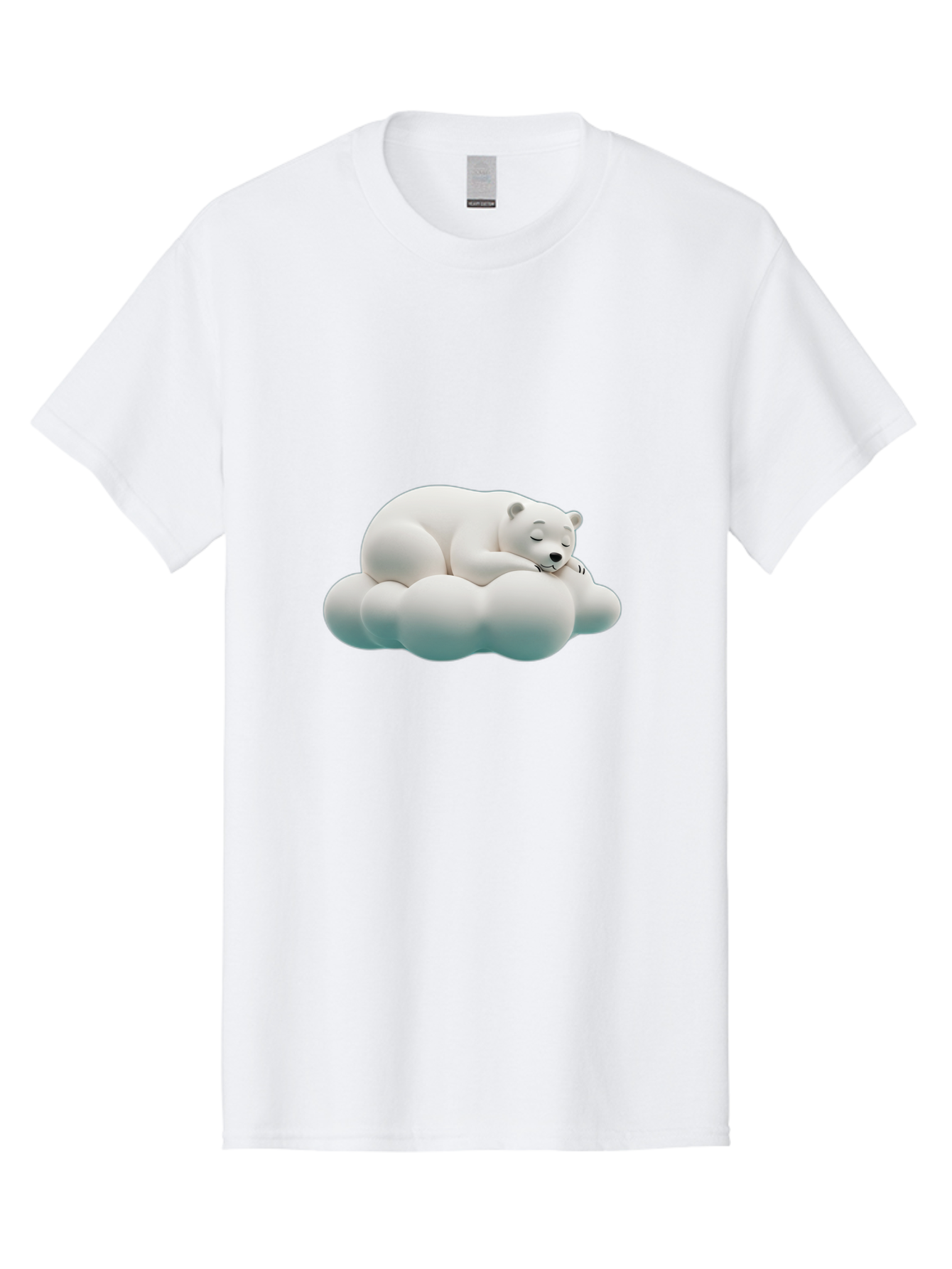 Sleeping-Polar-Bear-4 Men'S Graphic Tee, 100% Cotton, Comfortable Casual Summer Wear, Machine Washable, Polar Bear Sleeping On Cloud, Cute Animal, Serene Atmosphere, Peaceful Slumber, Adorable, White Polar Bear, Cartoon Style, 3D Rendering Bae745