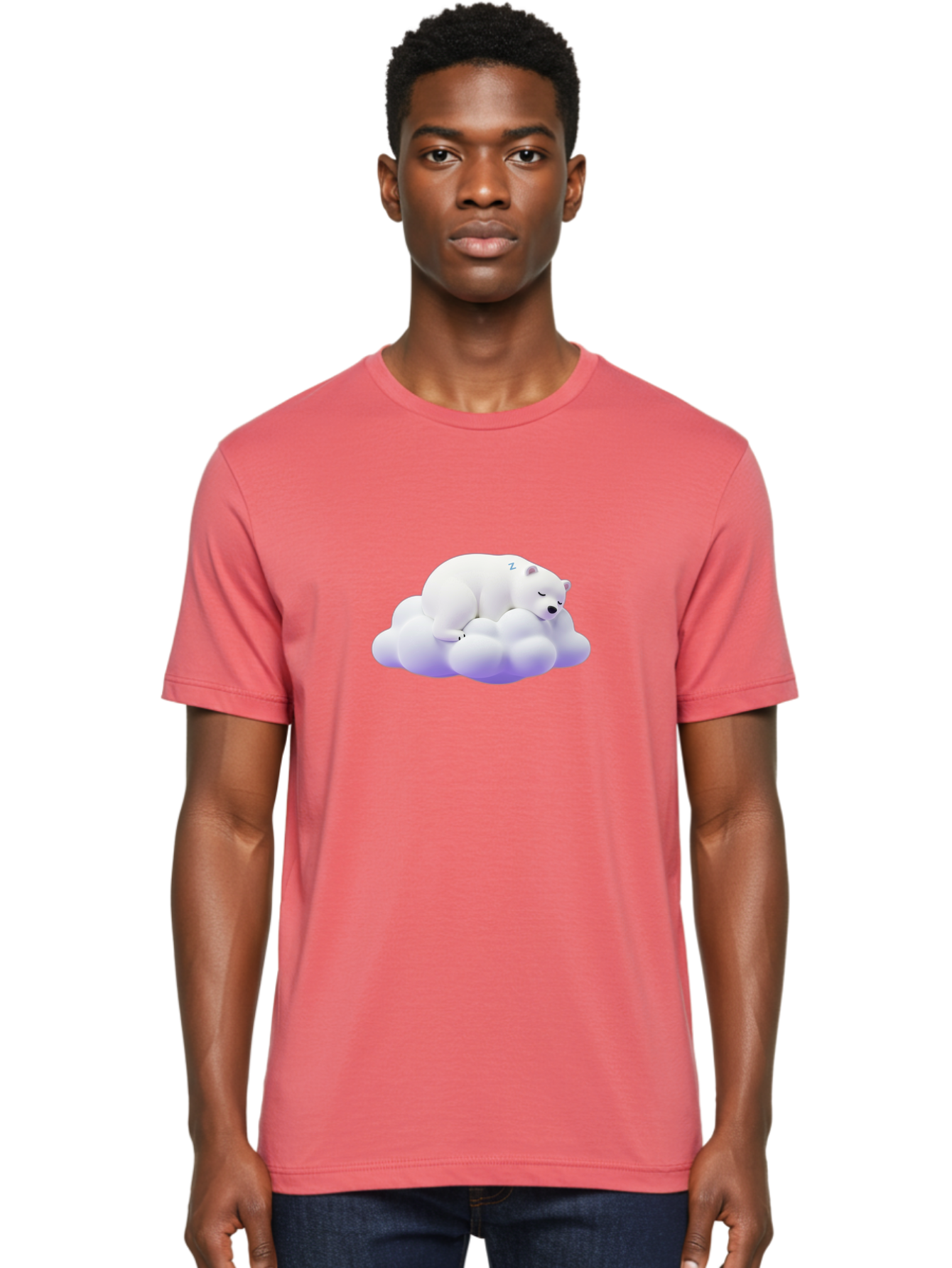 Sleeping-Polar-Bear-5 Men'S Graphic Tee, 100% Cotton, Comfortable Casual Summer Wear, Machine Washable, Sleeping Polar Bear, Cute Cartoon Character, Relaxing On Cloud, Peaceful Slumber, Serene Atmosphere, Adorable Illustration, Zzz, Bae746