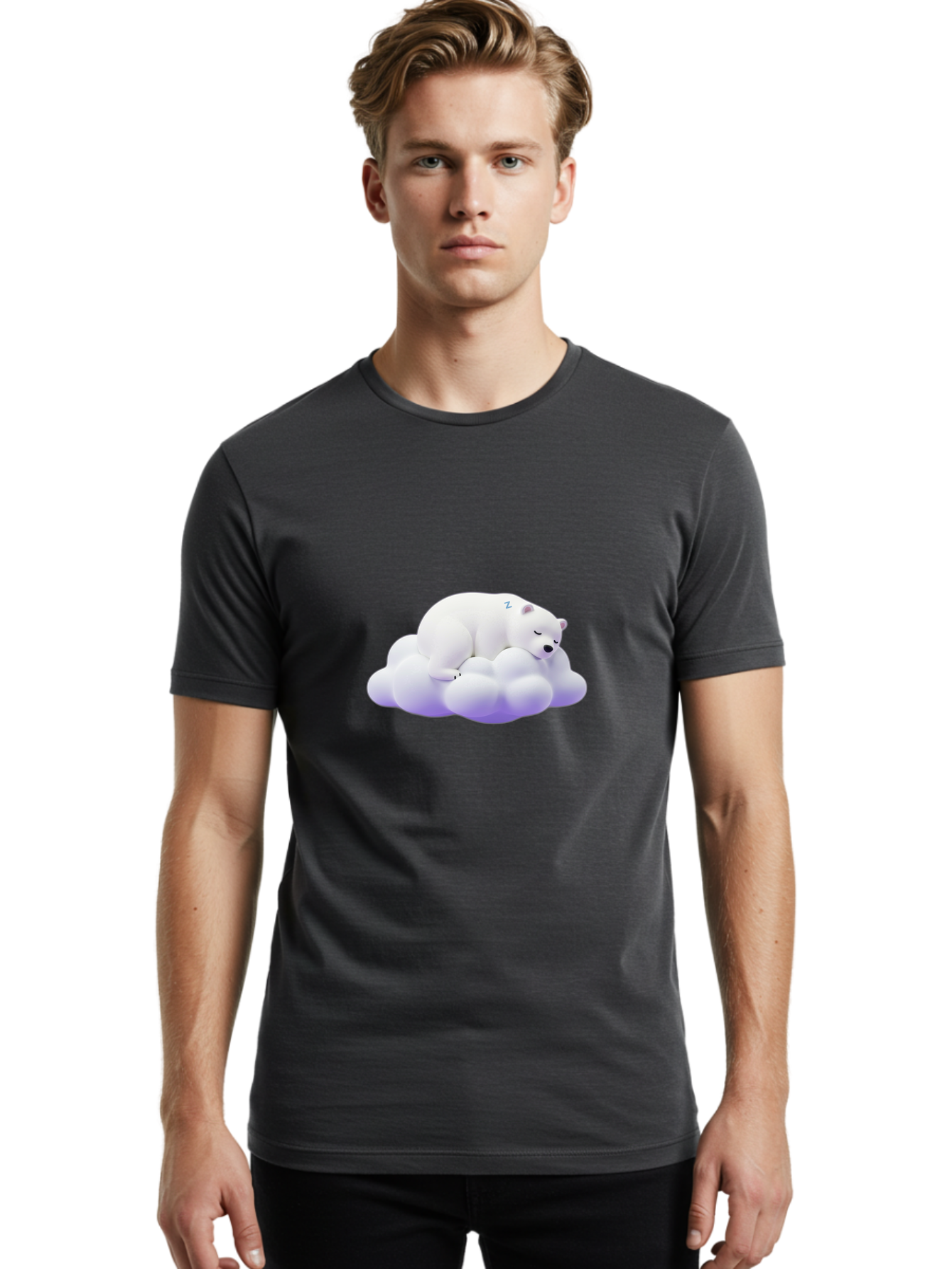 Sleeping-Polar-Bear-5 Men'S Graphic Tee, 100% Cotton, Comfortable Casual Summer Wear, Machine Washable, Sleeping Polar Bear, Cute Cartoon Character, Relaxing On Cloud, Peaceful Slumber, Serene Atmosphere, Adorable Illustration, Zzz, Bae746