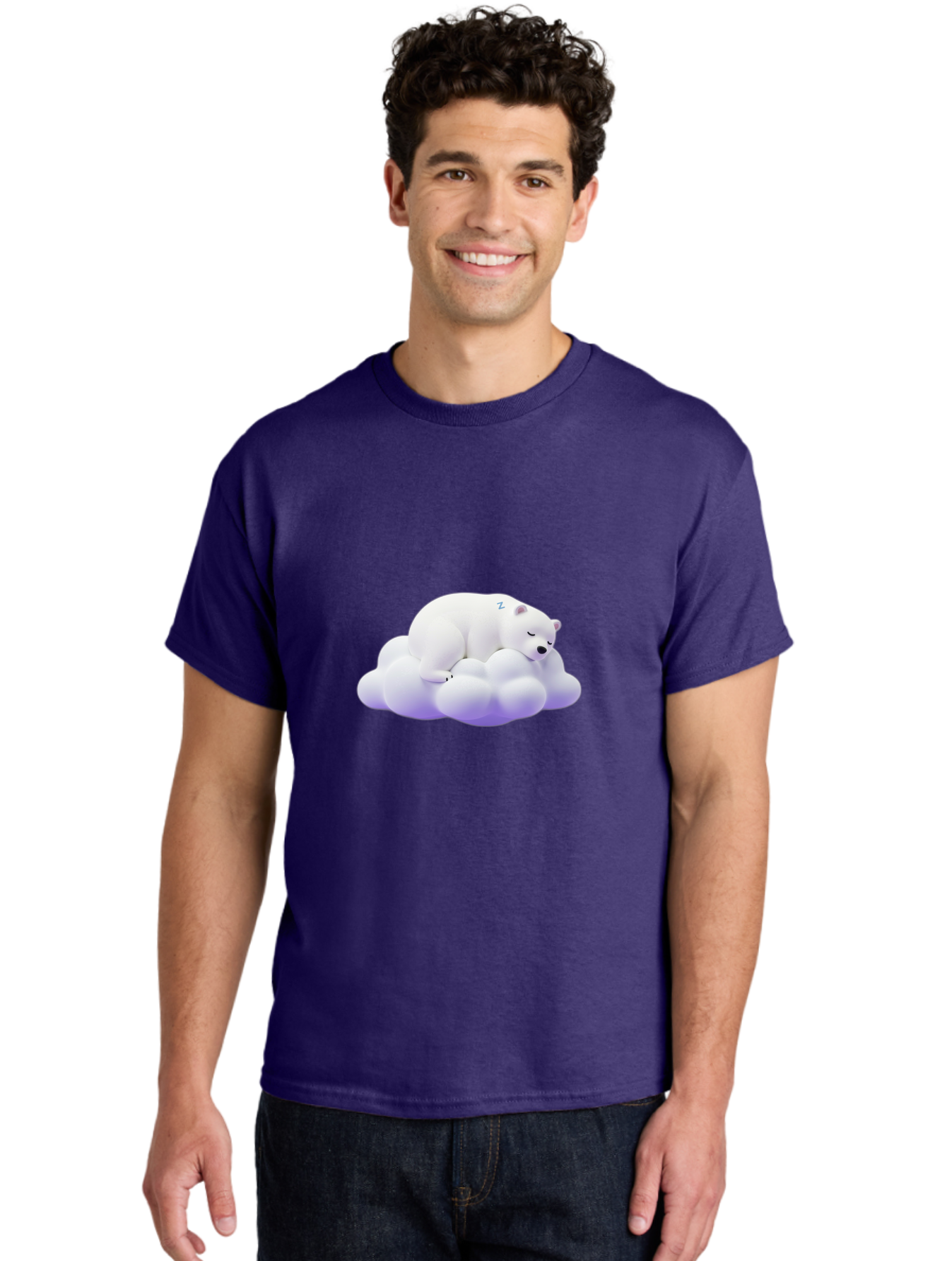 Sleeping-Polar-Bear-5 Men'S Graphic Tee, 100% Cotton, Comfortable Casual Summer Wear, Machine Washable, Sleeping Polar Bear, Cute Cartoon Character, Relaxing On Cloud, Peaceful Slumber, Serene Atmosphere, Adorable Illustration, Zzz, Bae746