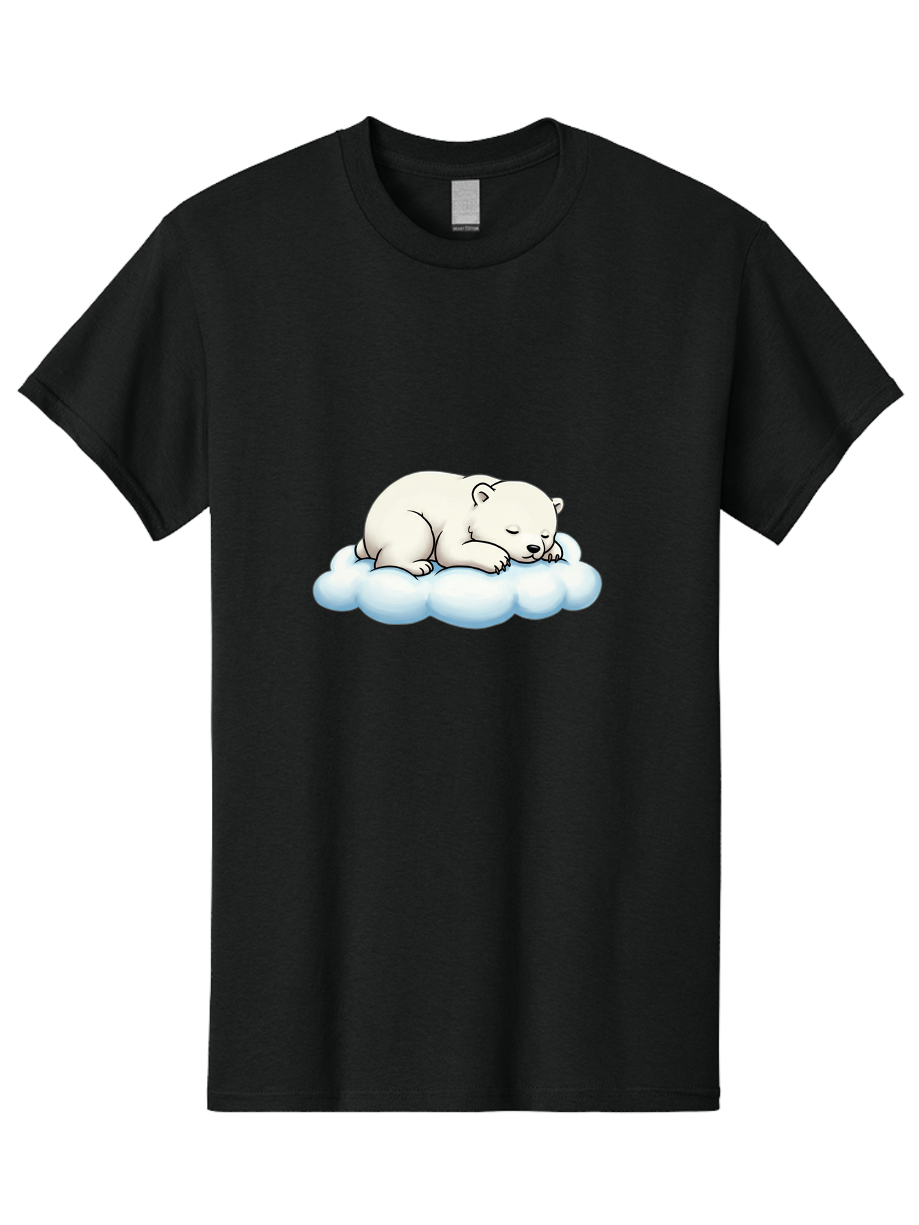 Sleeping-Polar-Bear-6 Men'S Graphic Tee, 100% Cotton, Comfortable Casual Summer Wear, Machine Washable, Sleeping Polar Bear On Cloud, Cute Cartoon Illustration, Adorable Animal, Peaceful Slumber, White Fur, Serene Atmosphere, Dreamy Scene, Bae747