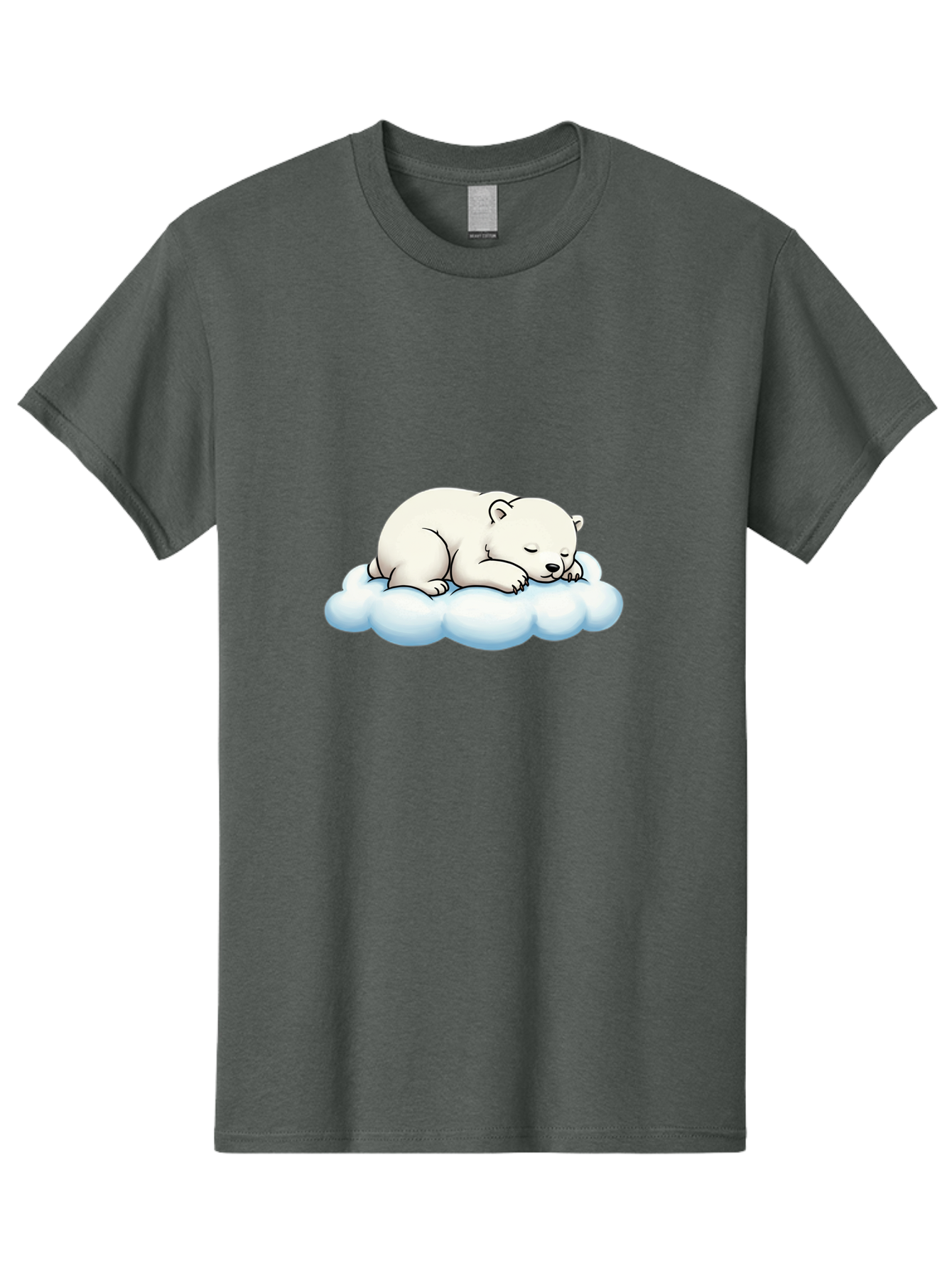 Sleeping-Polar-Bear-6 Men'S Graphic Tee, 100% Cotton, Comfortable Casual Summer Wear, Machine Washable, Sleeping Polar Bear On Cloud, Cute Cartoon Illustration, Adorable Animal, Peaceful Slumber, White Fur, Serene Atmosphere, Dreamy Scene, Bae747