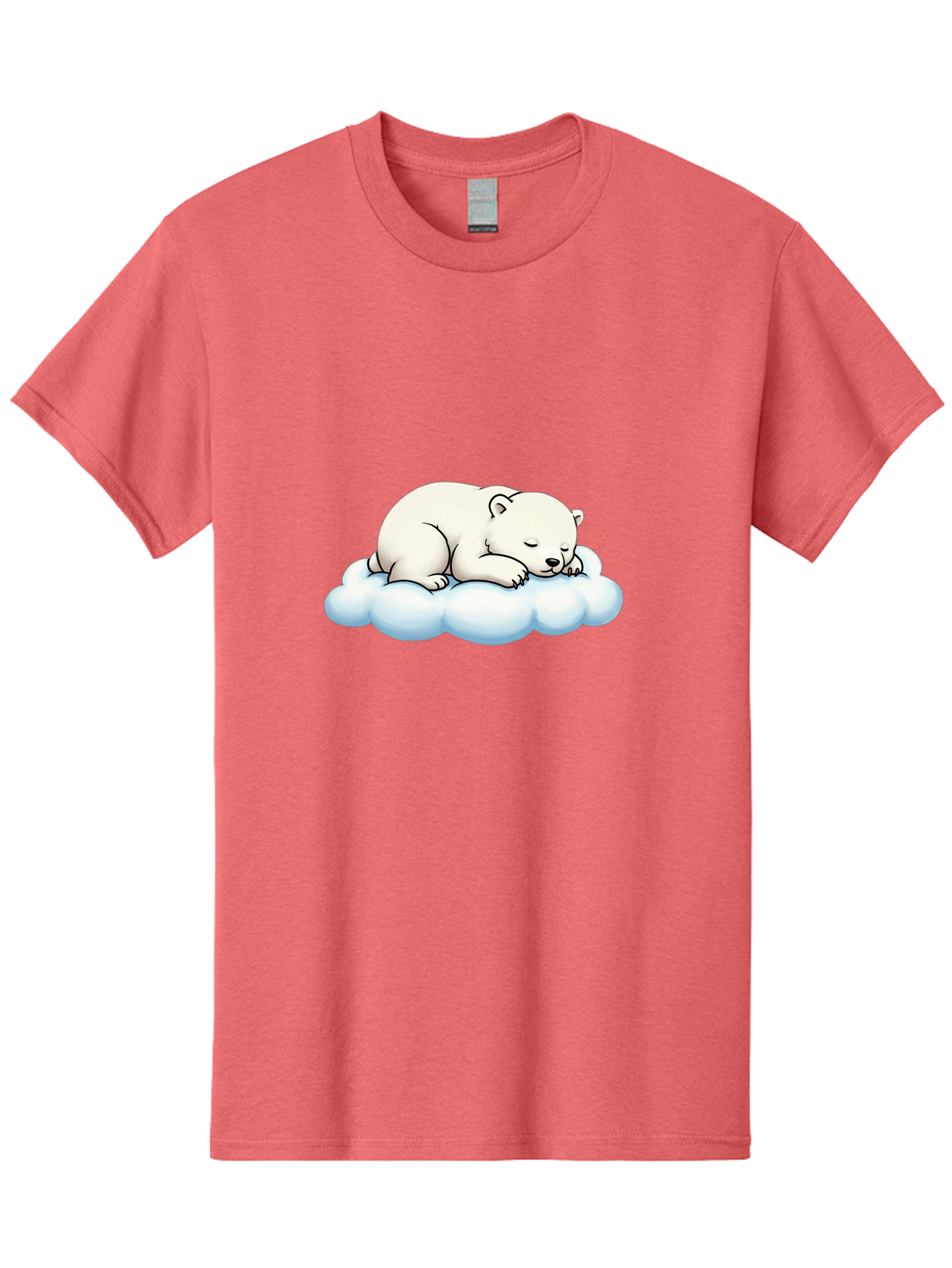 Sleeping-Polar-Bear-6 Men'S Graphic Tee, 100% Cotton, Comfortable Casual Summer Wear, Machine Washable, Sleeping Polar Bear On Cloud, Cute Cartoon Illustration, Adorable Animal, Peaceful Slumber, White Fur, Serene Atmosphere, Dreamy Scene, Bae747