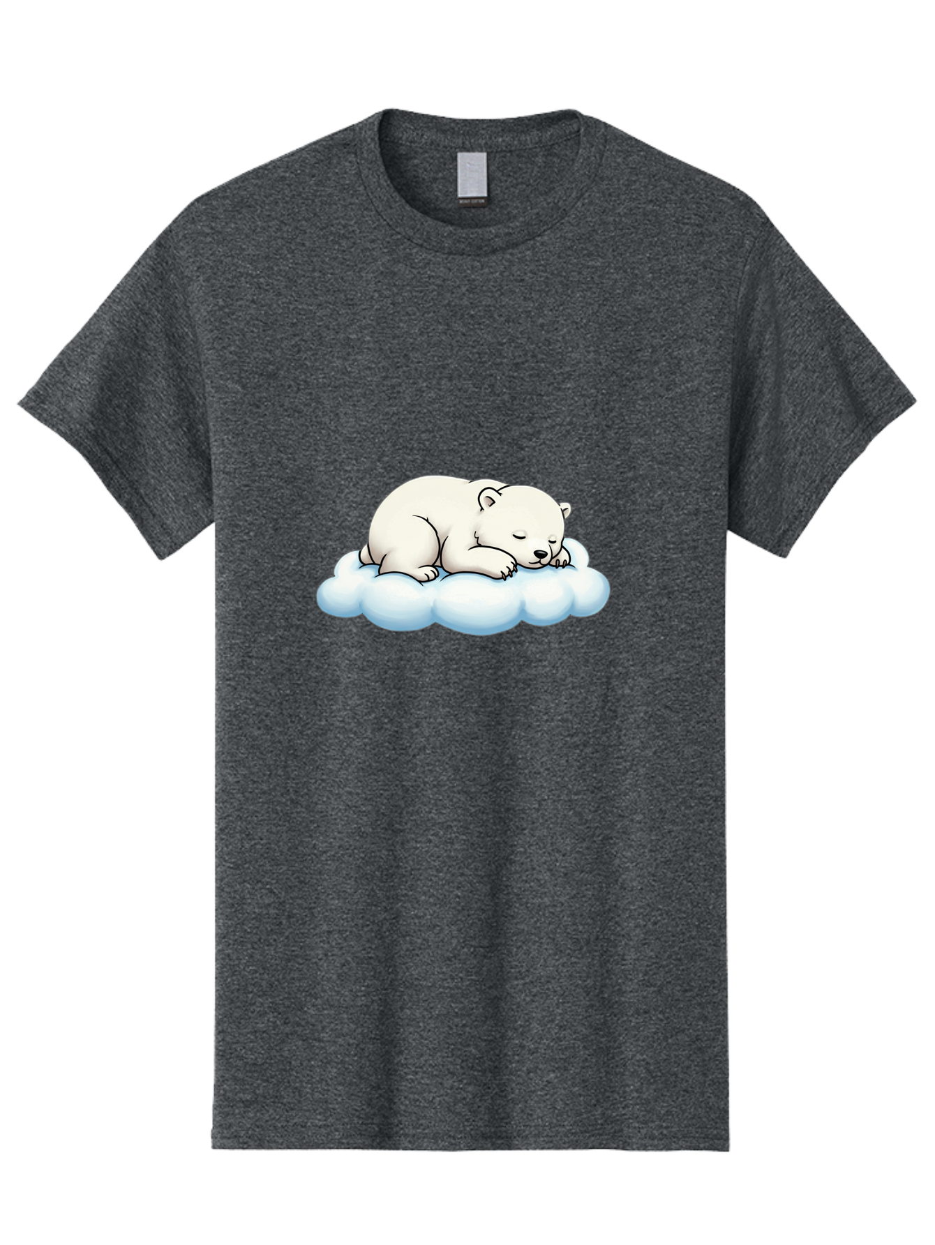 Sleeping-Polar-Bear-6 Men'S Graphic Tee, 100% Cotton, Comfortable Casual Summer Wear, Machine Washable, Sleeping Polar Bear On Cloud, Cute Cartoon Illustration, Adorable Animal, Peaceful Slumber, White Fur, Serene Atmosphere, Dreamy Scene, Bae747