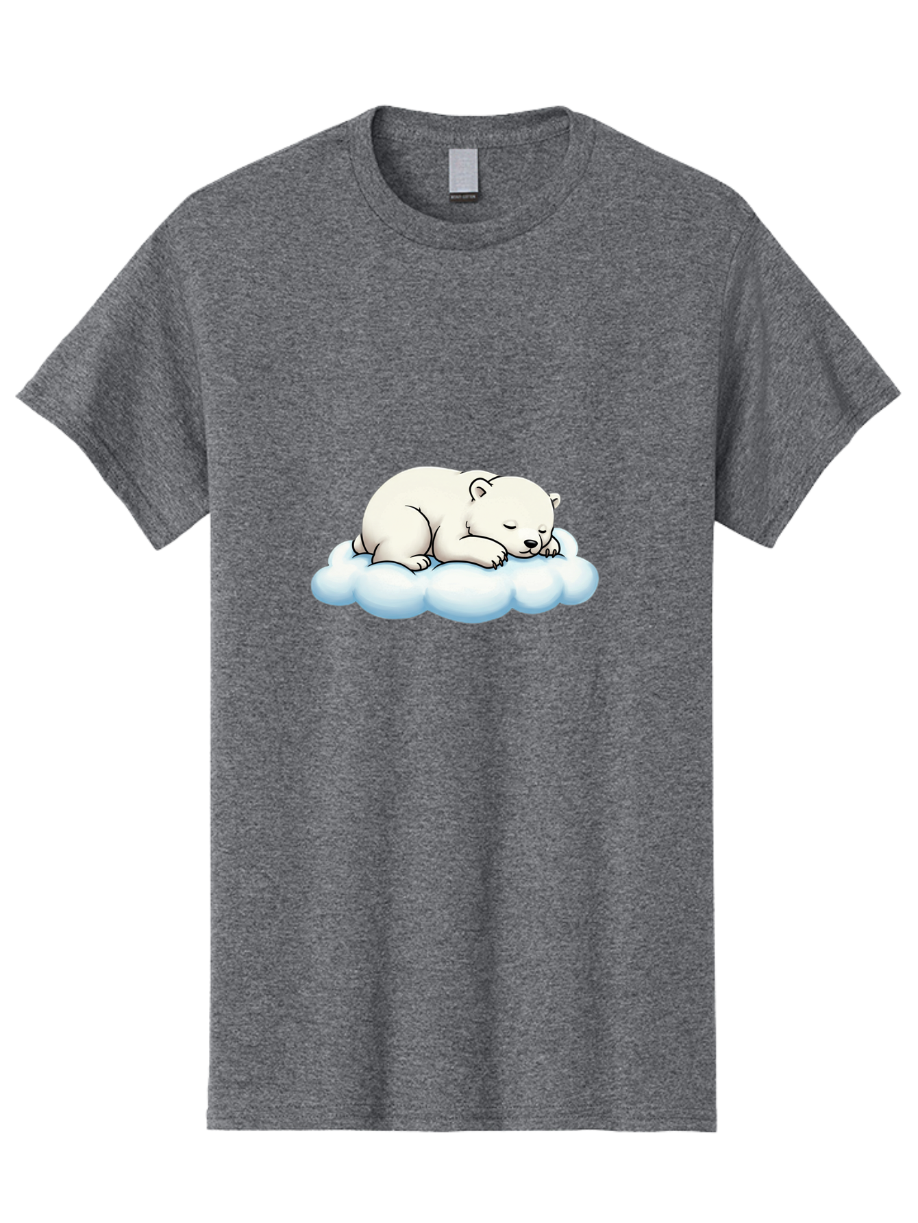 Sleeping-Polar-Bear-6 Men'S Graphic Tee, 100% Cotton, Comfortable Casual Summer Wear, Machine Washable, Sleeping Polar Bear On Cloud, Cute Cartoon Illustration, Adorable Animal, Peaceful Slumber, White Fur, Serene Atmosphere, Dreamy Scene, Bae747