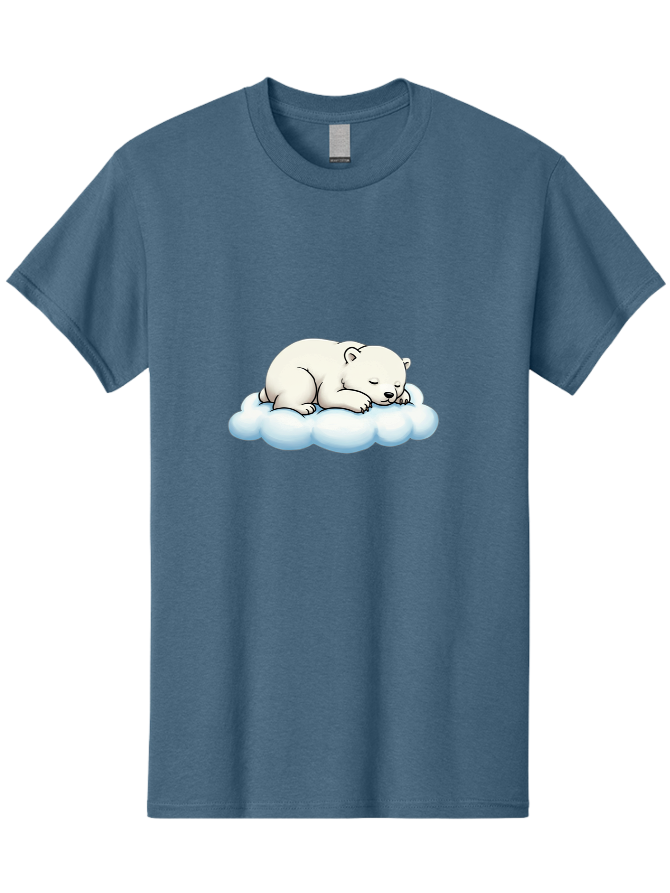 Sleeping-Polar-Bear-6 Men'S Graphic Tee, 100% Cotton, Comfortable Casual Summer Wear, Machine Washable, Sleeping Polar Bear On Cloud, Cute Cartoon Illustration, Adorable Animal, Peaceful Slumber, White Fur, Serene Atmosphere, Dreamy Scene, Bae747