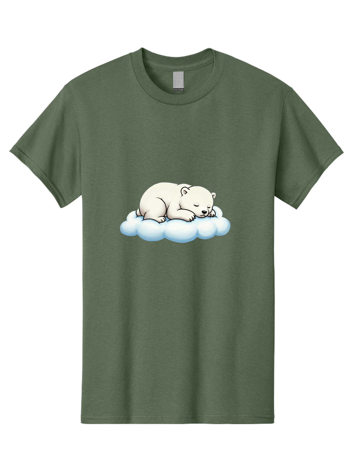 Sleeping-Polar-Bear-6 Men'S Graphic Tee, 100% Cotton, Comfortable Casual Summer Wear, Machine Washable, Sleeping Polar Bear On Cloud, Cute Cartoon Illustration, Adorable Animal, Peaceful Slumber, White Fur, Serene Atmosphere, Dreamy Scene, Bae747