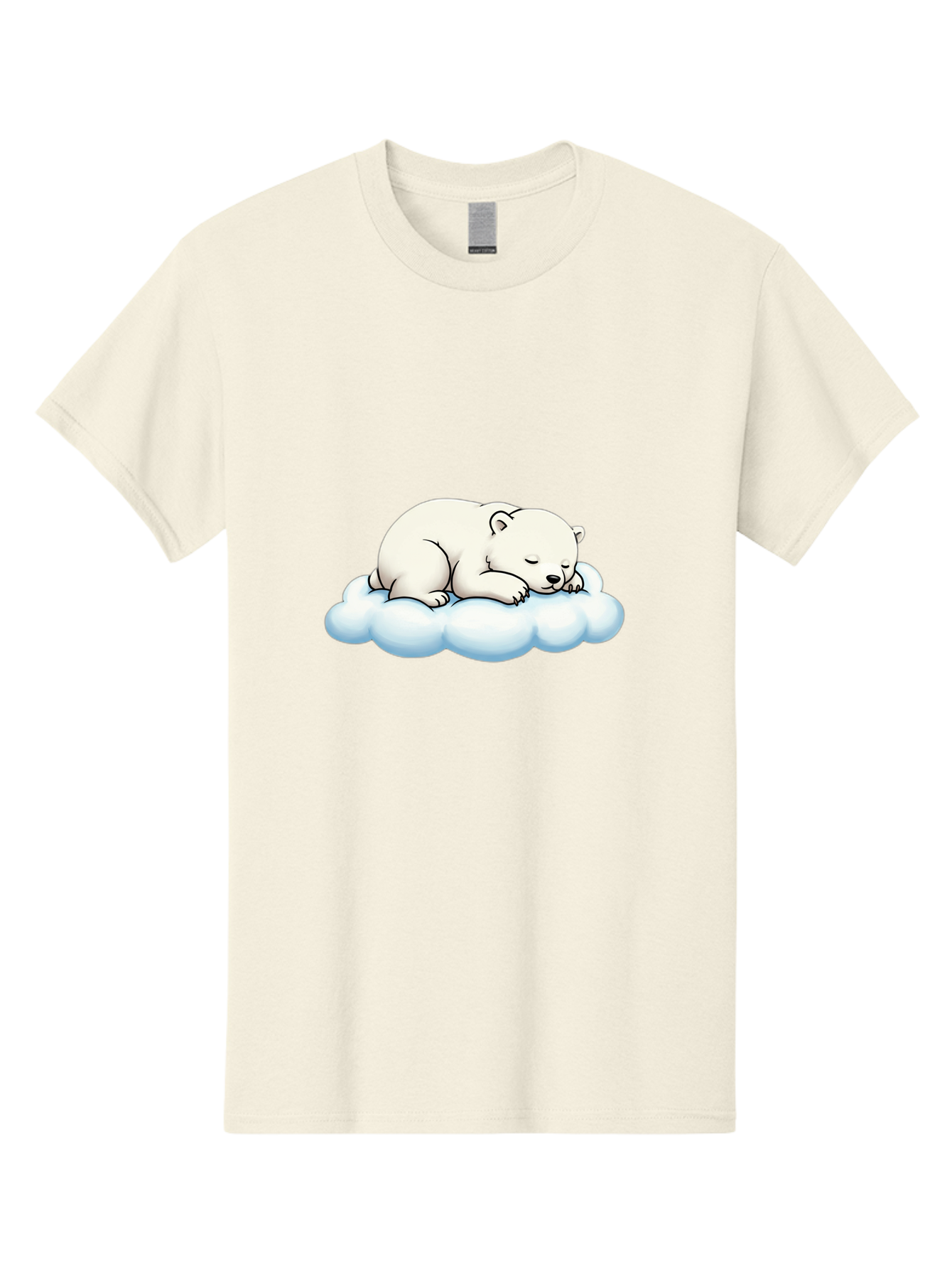 Sleeping-Polar-Bear-6 Men'S Graphic Tee, 100% Cotton, Comfortable Casual Summer Wear, Machine Washable, Sleeping Polar Bear On Cloud, Cute Cartoon Illustration, Adorable Animal, Peaceful Slumber, White Fur, Serene Atmosphere, Dreamy Scene, Bae747