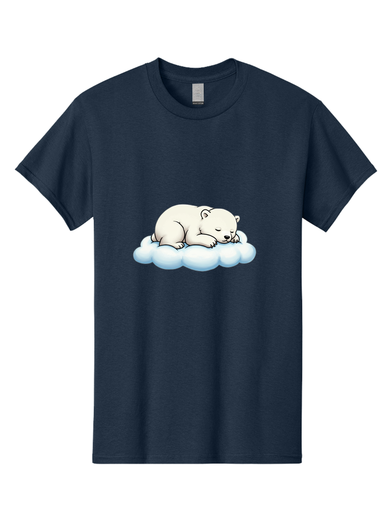Sleeping-Polar-Bear-6 Men'S Graphic Tee, 100% Cotton, Comfortable Casual Summer Wear, Machine Washable, Sleeping Polar Bear On Cloud, Cute Cartoon Illustration, Adorable Animal, Peaceful Slumber, White Fur, Serene Atmosphere, Dreamy Scene, Bae747