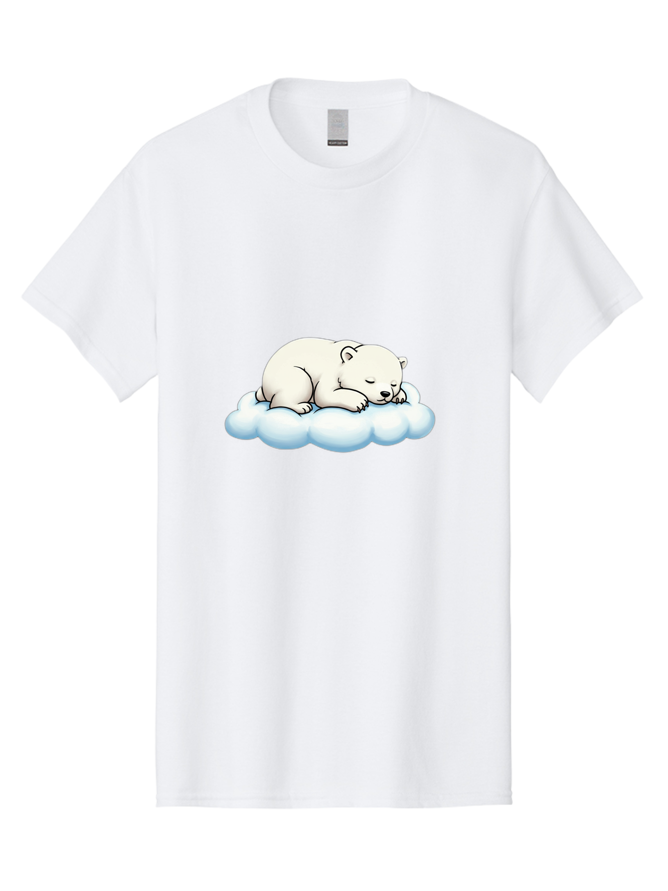 Sleeping-Polar-Bear-6 Men'S Graphic Tee, 100% Cotton, Comfortable Casual Summer Wear, Machine Washable, Sleeping Polar Bear On Cloud, Cute Cartoon Illustration, Adorable Animal, Peaceful Slumber, White Fur, Serene Atmosphere, Dreamy Scene, Bae747