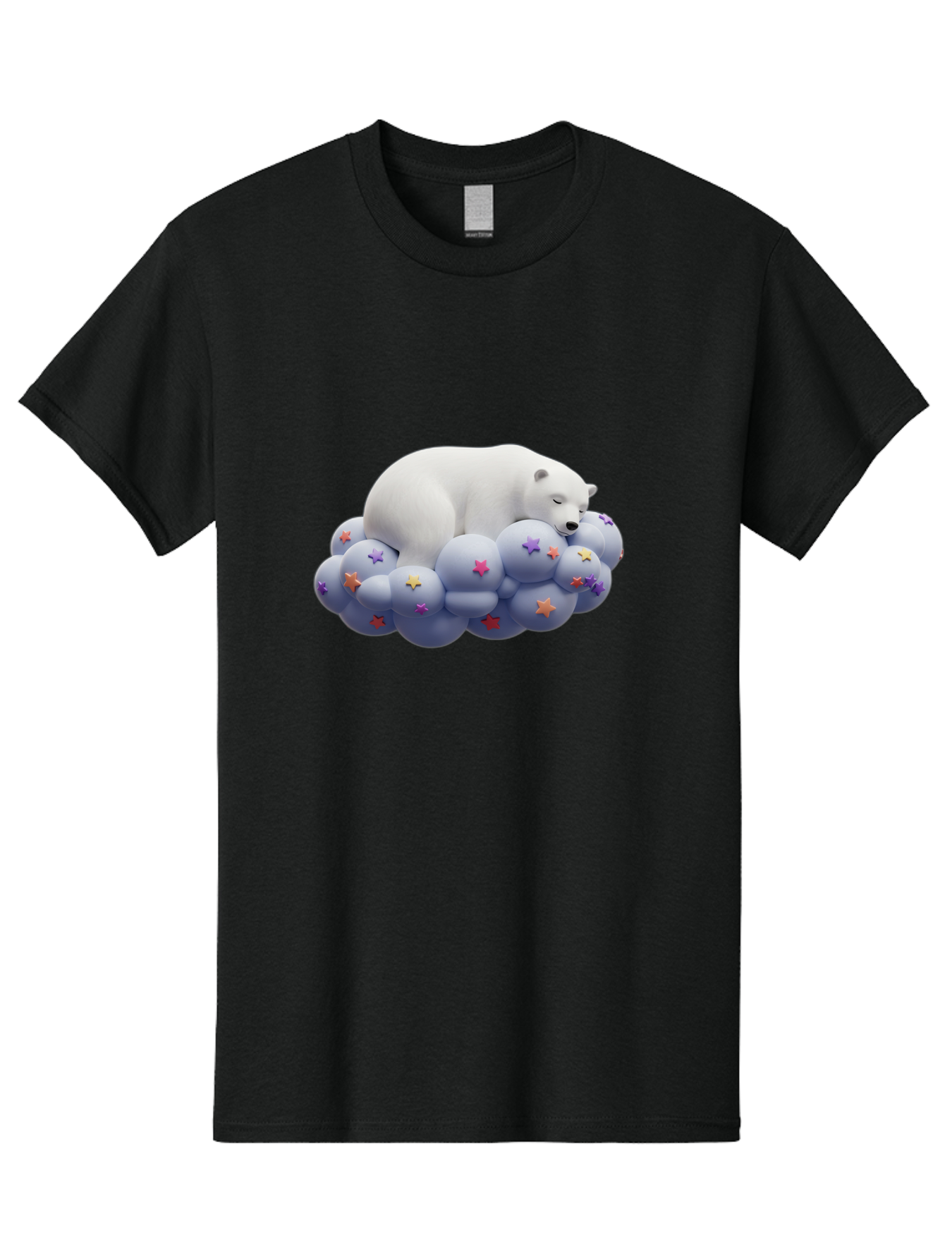 Sleeping-Polar-Bear-7 Men'S Graphic Tee, 100% Cotton, Comfortable Casual Summer Wear, Machine Washable, Sleeping Polar Bear, White Bear, Cloud With Stars, Pastel Colors, Whimsical Scene, Dreamy Atmosphere, Cute Illustration, Fantasy Art, Bae748