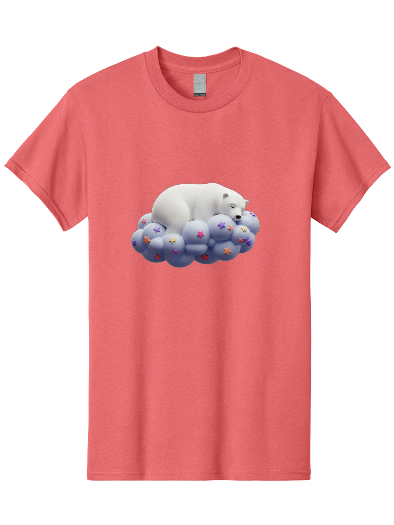 Sleeping-Polar-Bear-7 Men'S Graphic Tee, 100% Cotton, Comfortable Casual Summer Wear, Machine Washable, Sleeping Polar Bear, White Bear, Cloud With Stars, Pastel Colors, Whimsical Scene, Dreamy Atmosphere, Cute Illustration, Fantasy Art, Bae748