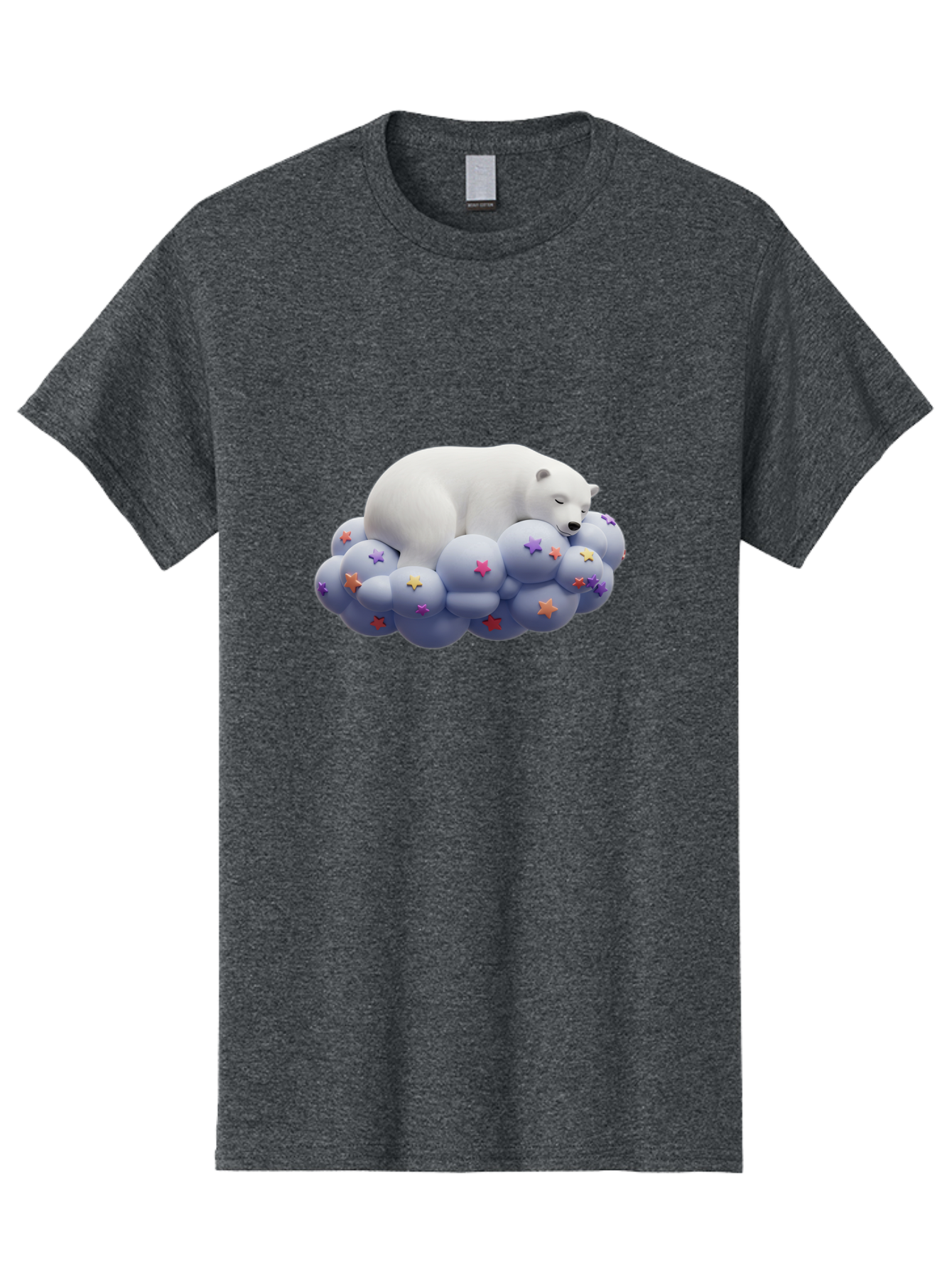 Sleeping-Polar-Bear-7 Men'S Graphic Tee, 100% Cotton, Comfortable Casual Summer Wear, Machine Washable, Sleeping Polar Bear, White Bear, Cloud With Stars, Pastel Colors, Whimsical Scene, Dreamy Atmosphere, Cute Illustration, Fantasy Art, Bae748