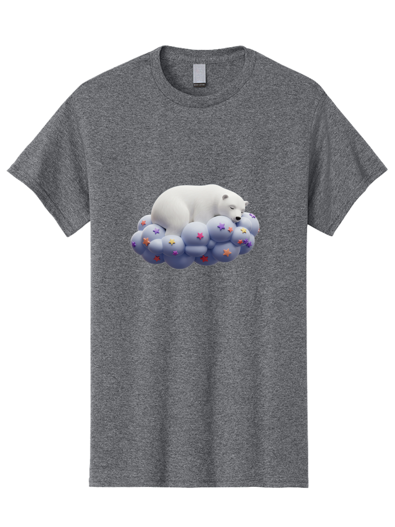 Sleeping-Polar-Bear-7 Men'S Graphic Tee, 100% Cotton, Comfortable Casual Summer Wear, Machine Washable, Sleeping Polar Bear, White Bear, Cloud With Stars, Pastel Colors, Whimsical Scene, Dreamy Atmosphere, Cute Illustration, Fantasy Art, Bae748