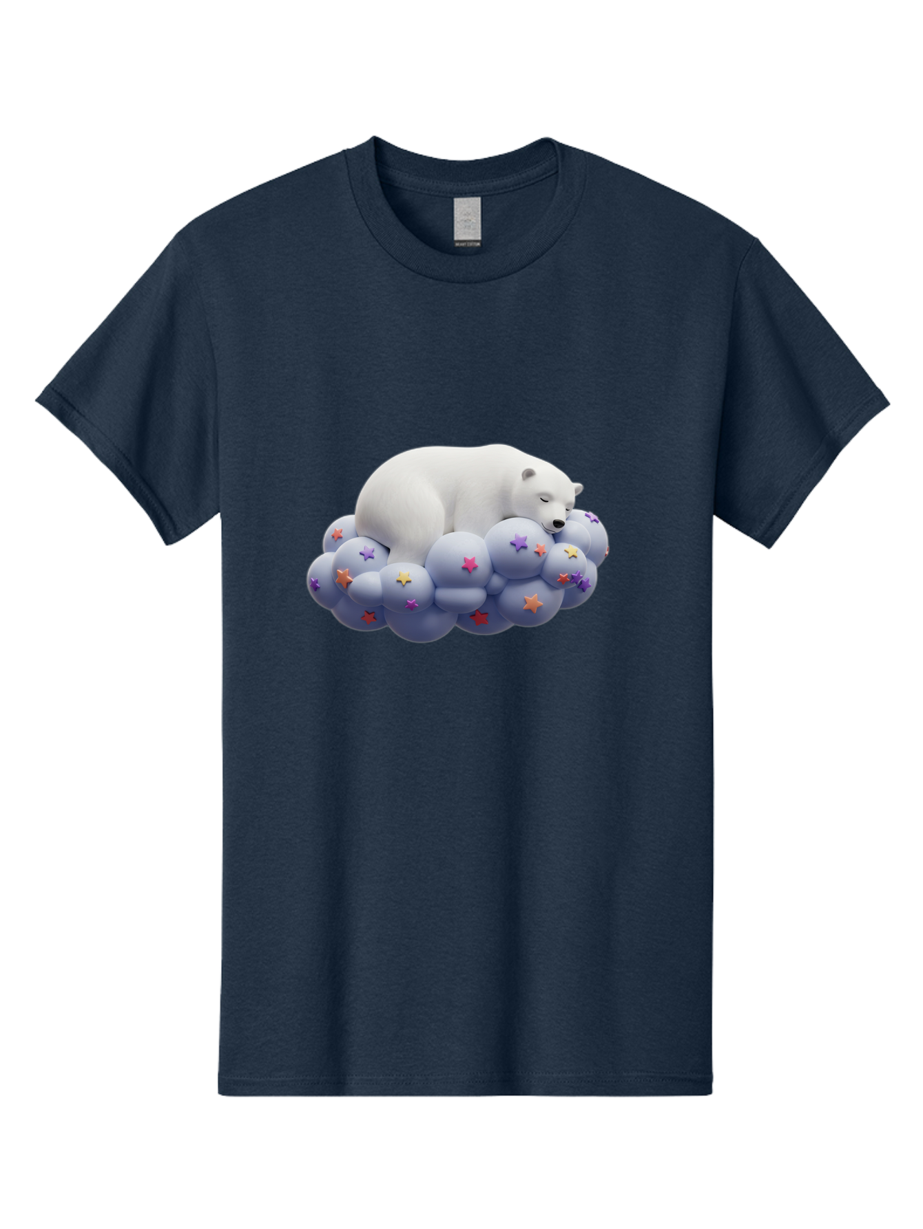 Sleeping-Polar-Bear-7 Men'S Graphic Tee, 100% Cotton, Comfortable Casual Summer Wear, Machine Washable, Sleeping Polar Bear, White Bear, Cloud With Stars, Pastel Colors, Whimsical Scene, Dreamy Atmosphere, Cute Illustration, Fantasy Art, Bae748