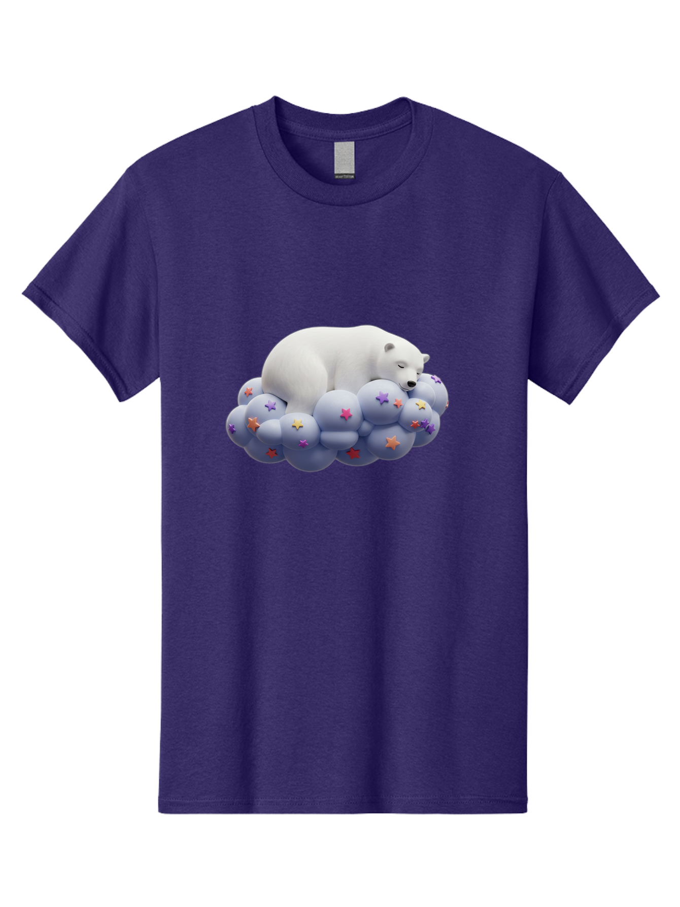 Sleeping-Polar-Bear-7 Men'S Graphic Tee, 100% Cotton, Comfortable Casual Summer Wear, Machine Washable, Sleeping Polar Bear, White Bear, Cloud With Stars, Pastel Colors, Whimsical Scene, Dreamy Atmosphere, Cute Illustration, Fantasy Art, Bae748
