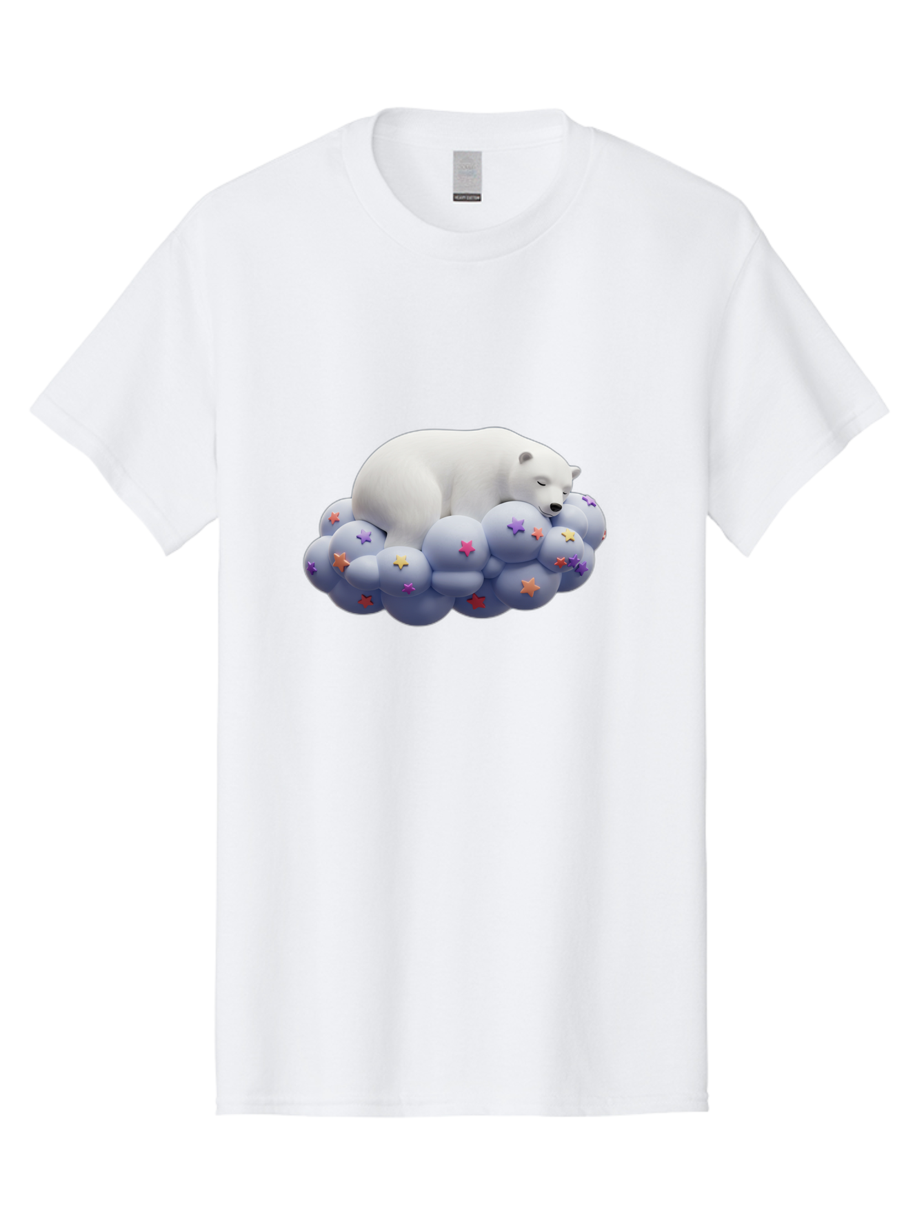 Sleeping-Polar-Bear-7 Men'S Graphic Tee, 100% Cotton, Comfortable Casual Summer Wear, Machine Washable, Sleeping Polar Bear, White Bear, Cloud With Stars, Pastel Colors, Whimsical Scene, Dreamy Atmosphere, Cute Illustration, Fantasy Art, Bae748