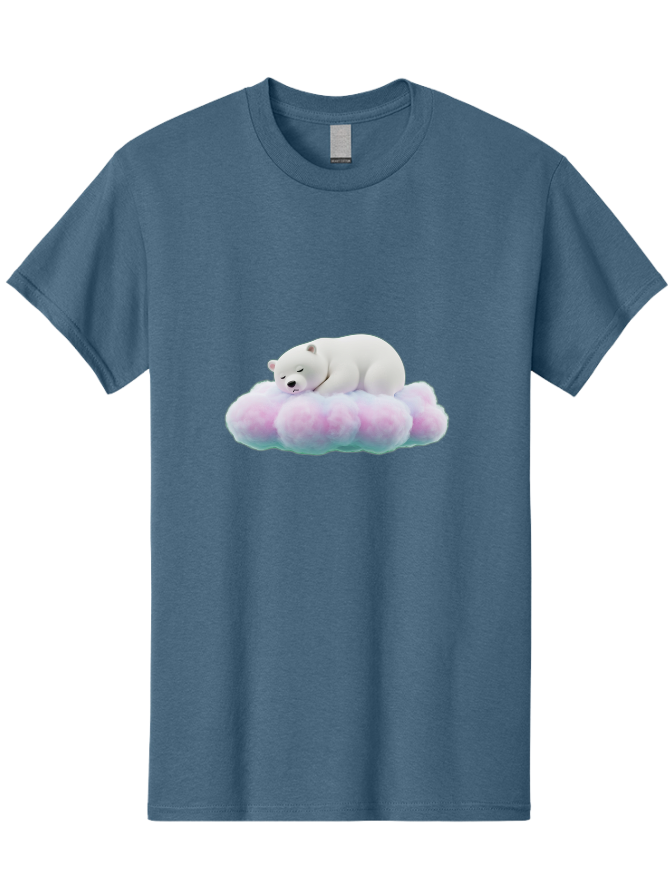 Sleeping-Polar-Bear-8 Men'S Graphic Tee, 100% Cotton, Comfortable Casual Summer Wear, Machine Washable, Sleeping Polar Bear, Fluffy Cloud, Cute Animal, Peaceful Slumber, Adorable Bear, Sweet Dreams, Cartoon Style, Pastel Colors, Bae749