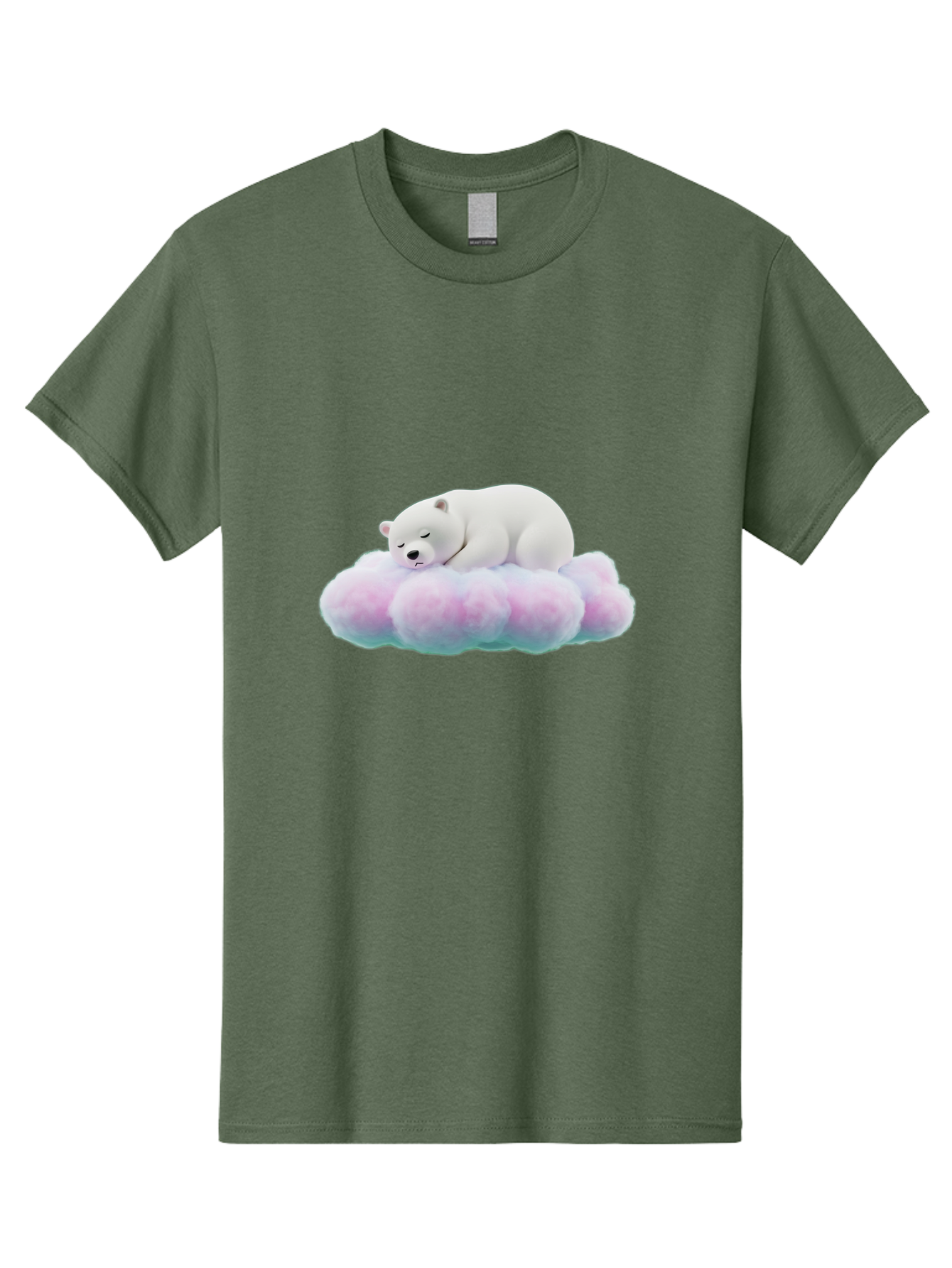 Sleeping-Polar-Bear-8 Men'S Graphic Tee, 100% Cotton, Comfortable Casual Summer Wear, Machine Washable, Sleeping Polar Bear, Fluffy Cloud, Cute Animal, Peaceful Slumber, Adorable Bear, Sweet Dreams, Cartoon Style, Pastel Colors, Bae749