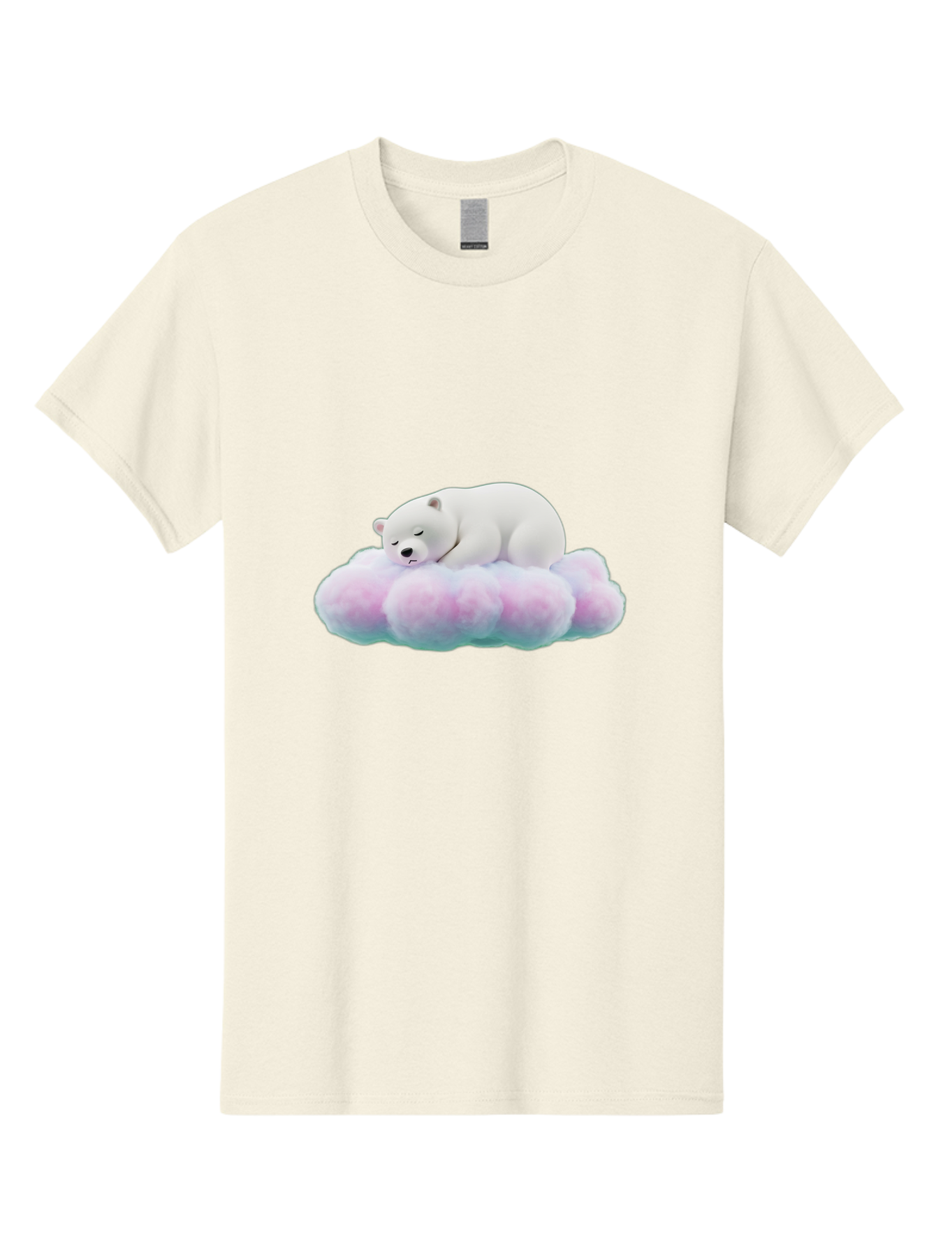 Sleeping-Polar-Bear-8 Men'S Graphic Tee, 100% Cotton, Comfortable Casual Summer Wear, Machine Washable, Sleeping Polar Bear, Fluffy Cloud, Cute Animal, Peaceful Slumber, Adorable Bear, Sweet Dreams, Cartoon Style, Pastel Colors, Bae749