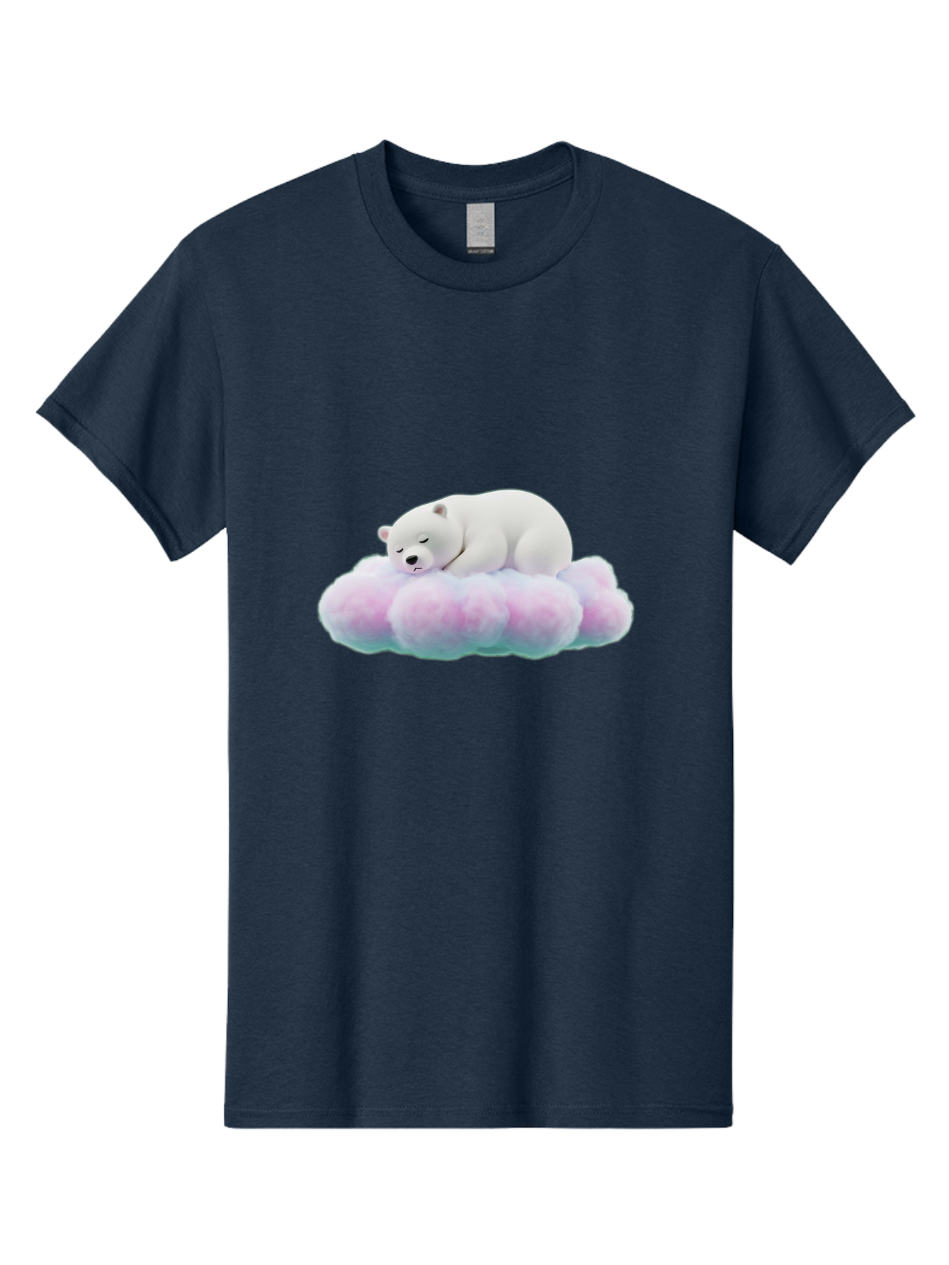 Sleeping-Polar-Bear-8 Men'S Graphic Tee, 100% Cotton, Comfortable Casual Summer Wear, Machine Washable, Sleeping Polar Bear, Fluffy Cloud, Cute Animal, Peaceful Slumber, Adorable Bear, Sweet Dreams, Cartoon Style, Pastel Colors, Bae749