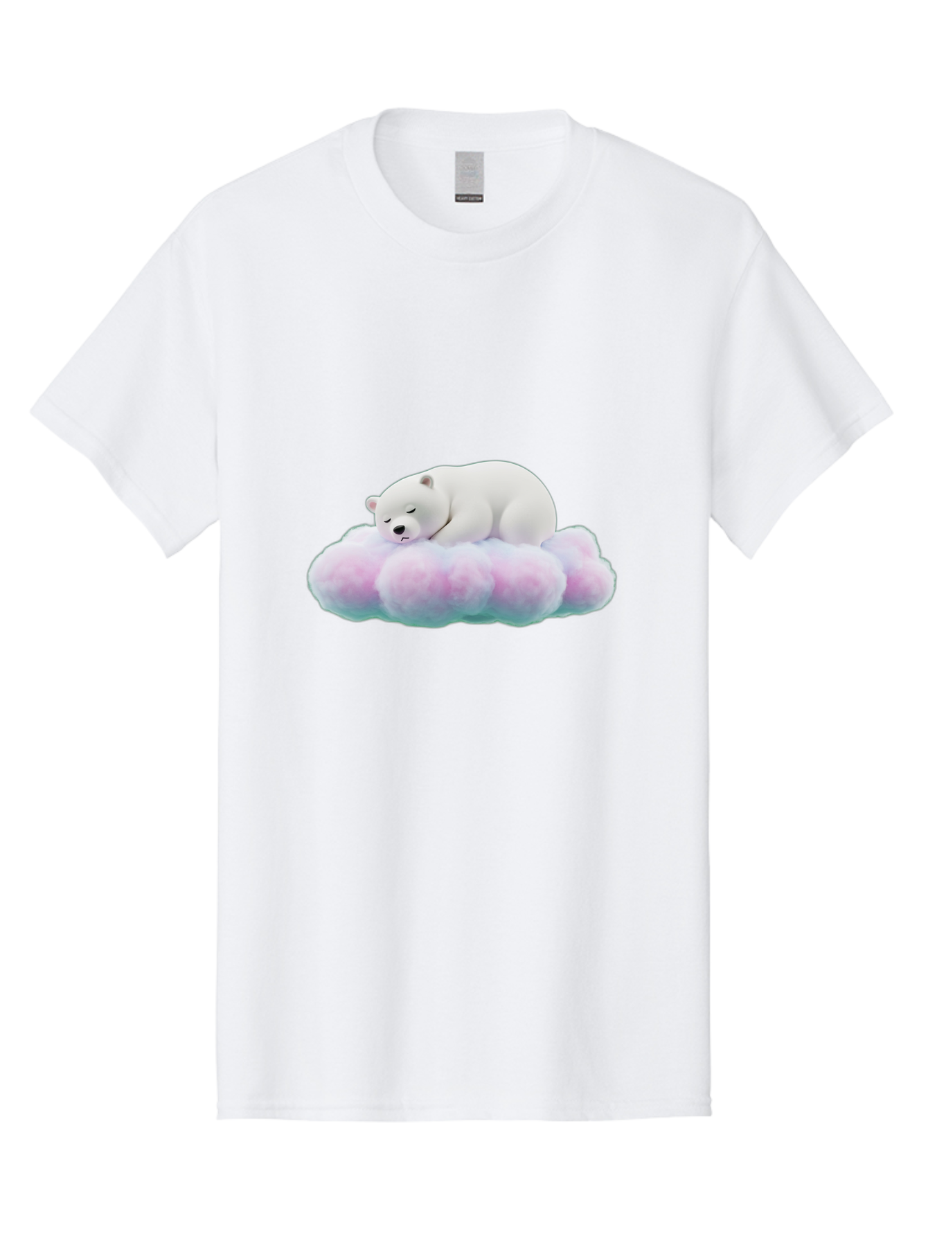 Sleeping-Polar-Bear-8 Men'S Graphic Tee, 100% Cotton, Comfortable Casual Summer Wear, Machine Washable, Sleeping Polar Bear, Fluffy Cloud, Cute Animal, Peaceful Slumber, Adorable Bear, Sweet Dreams, Cartoon Style, Pastel Colors, Bae749