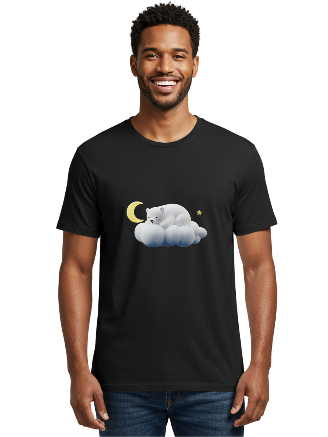 Sleeping-Polar-Bear-9 Men'S Graphic Tee, 100% Cotton, Comfortable Casual Summer Wear, Machine Washable, Sleeping Polar Bear, Cloudy Dreams, Moonlight Serenity, Peaceful Slumber, Celestial Ambiance, Tranquil Atmosphere, Dreamy Night Sky Bae750