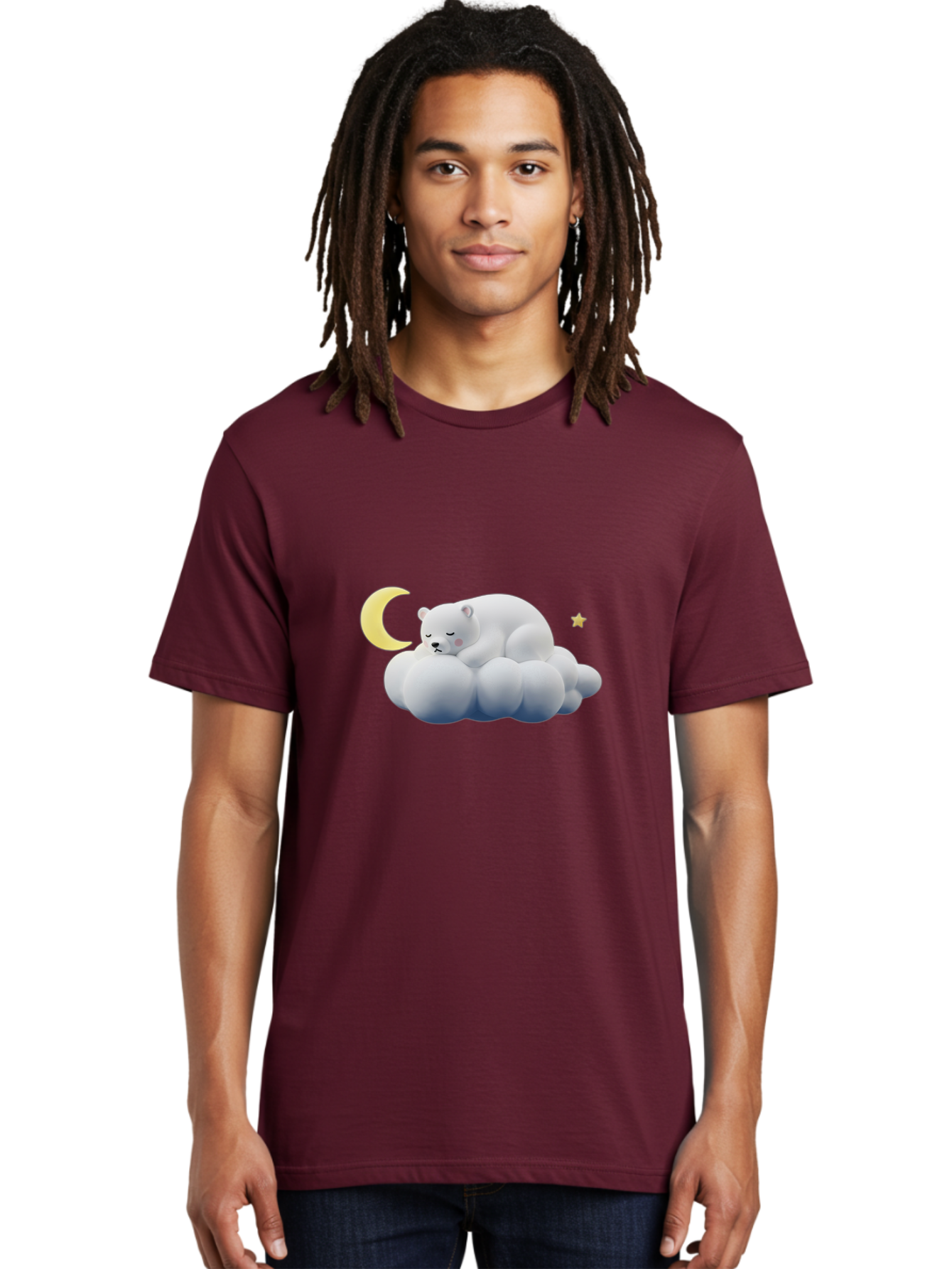 Sleeping-Polar-Bear-9 Men'S Graphic Tee, 100% Cotton, Comfortable Casual Summer Wear, Machine Washable, Sleeping Polar Bear, Cloudy Dreams, Moonlight Serenity, Peaceful Slumber, Celestial Ambiance, Tranquil Atmosphere, Dreamy Night Sky Bae750