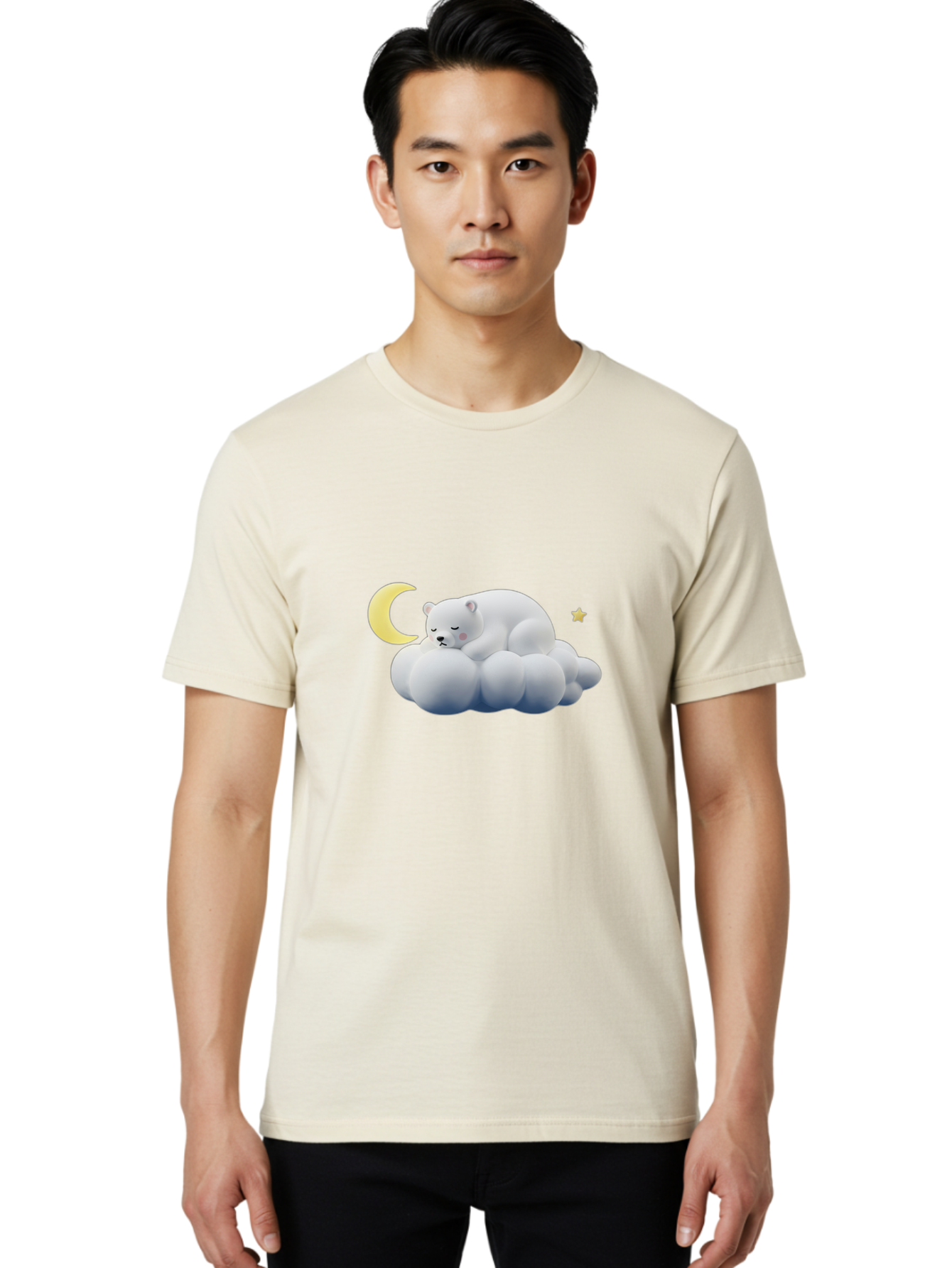 Sleeping-Polar-Bear-9 Men'S Graphic Tee, 100% Cotton, Comfortable Casual Summer Wear, Machine Washable, Sleeping Polar Bear, Cloudy Dreams, Moonlight Serenity, Peaceful Slumber, Celestial Ambiance, Tranquil Atmosphere, Dreamy Night Sky Bae750