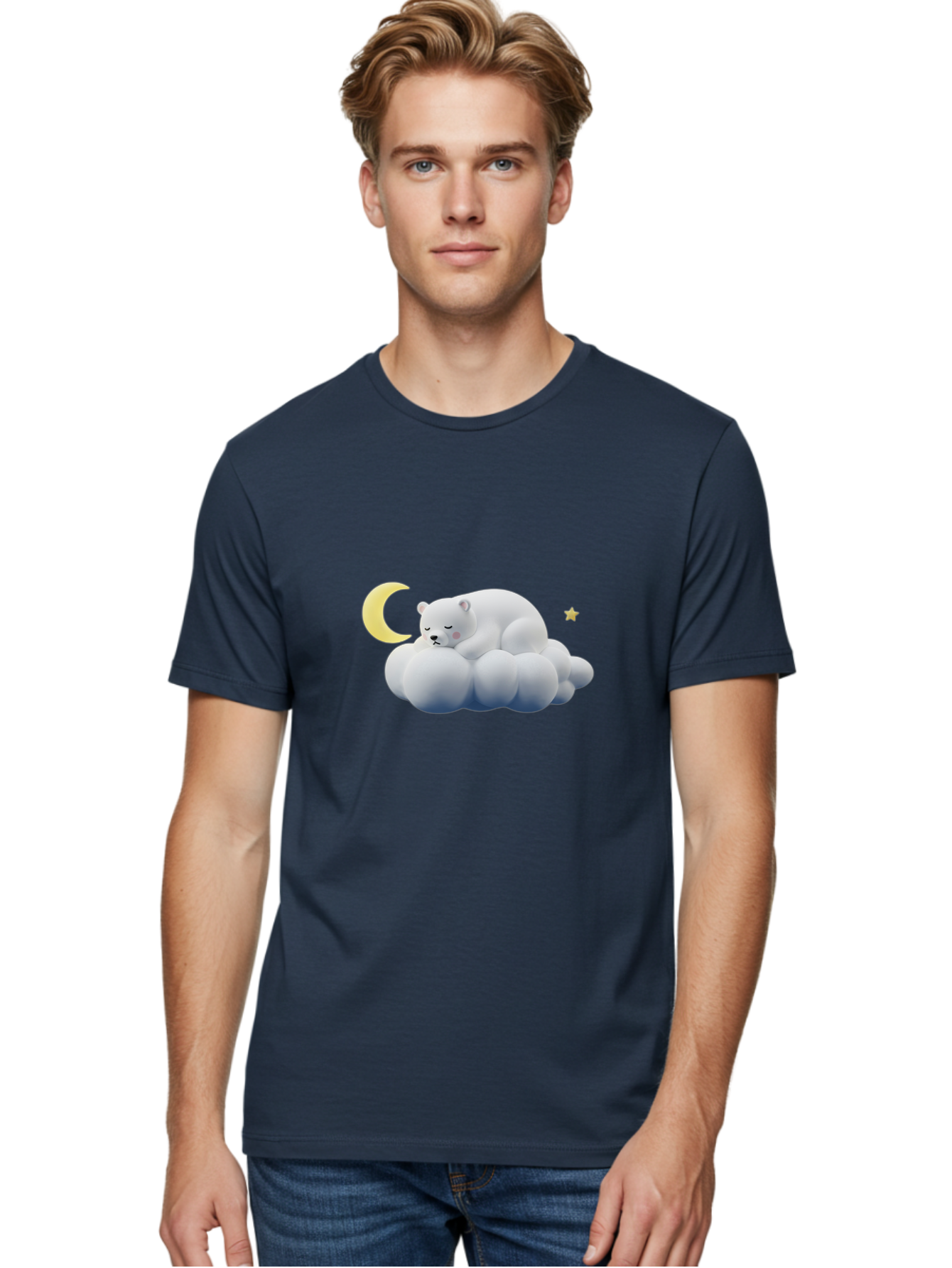 Sleeping-Polar-Bear-9 Men'S Graphic Tee, 100% Cotton, Comfortable Casual Summer Wear, Machine Washable, Sleeping Polar Bear, Cloudy Dreams, Moonlight Serenity, Peaceful Slumber, Celestial Ambiance, Tranquil Atmosphere, Dreamy Night Sky Bae750