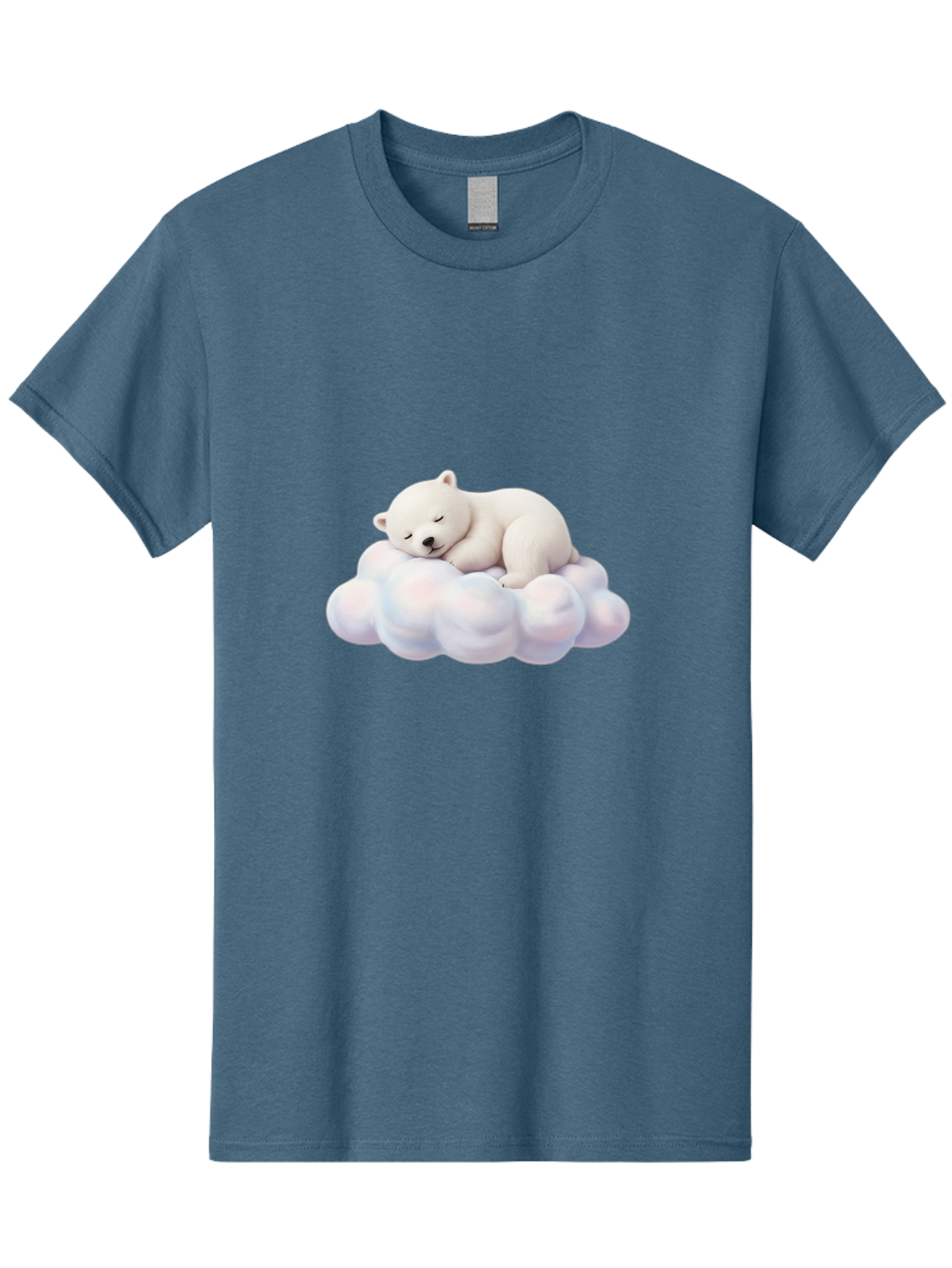 Sleeping-Polar-Bear-On-Cloud Men'S Graphic Tee, 100% Cotton, Comfortable Casual Summer Wear, Machine Washable, Sleeping Polar Bear On A Cloud, Cute Animals, White Bear, Peaceful Atmosphere, Serene Scene, Adorable Creature, Digital Art Bae751