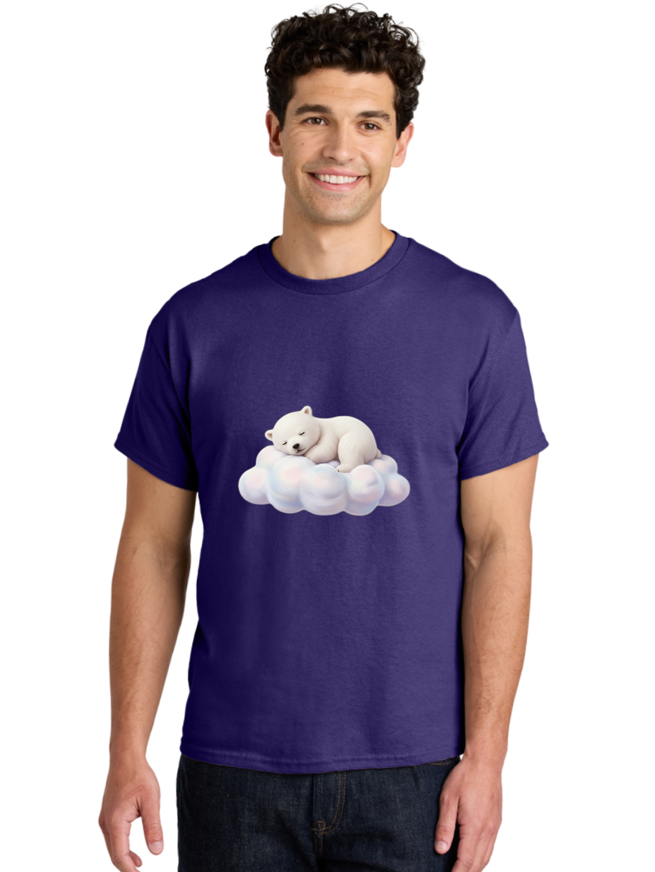 Sleeping-Polar-Bear-On-Cloud Men'S Graphic Tee, 100% Cotton, Comfortable Casual Summer Wear, Machine Washable, Sleeping Polar Bear On A Cloud, Cute Animals, White Bear, Peaceful Atmosphere, Serene Scene, Adorable Creature, Digital Art Bae751