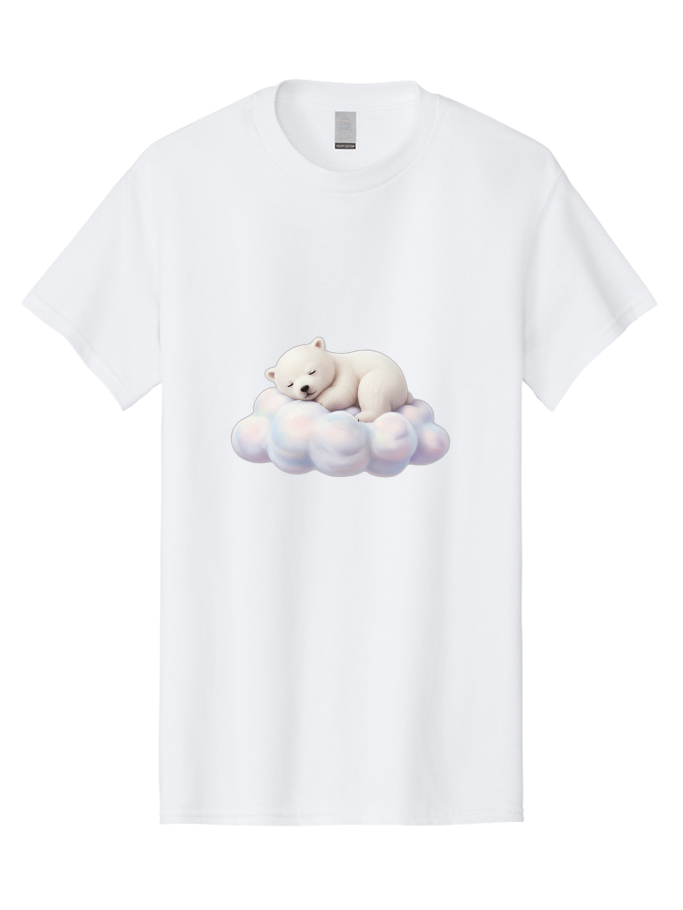 Sleeping-Polar-Bear-On-Cloud Men'S Graphic Tee, 100% Cotton, Comfortable Casual Summer Wear, Machine Washable, Sleeping Polar Bear On A Cloud, Cute Animals, White Bear, Peaceful Atmosphere, Serene Scene, Adorable Creature, Digital Art Bae751